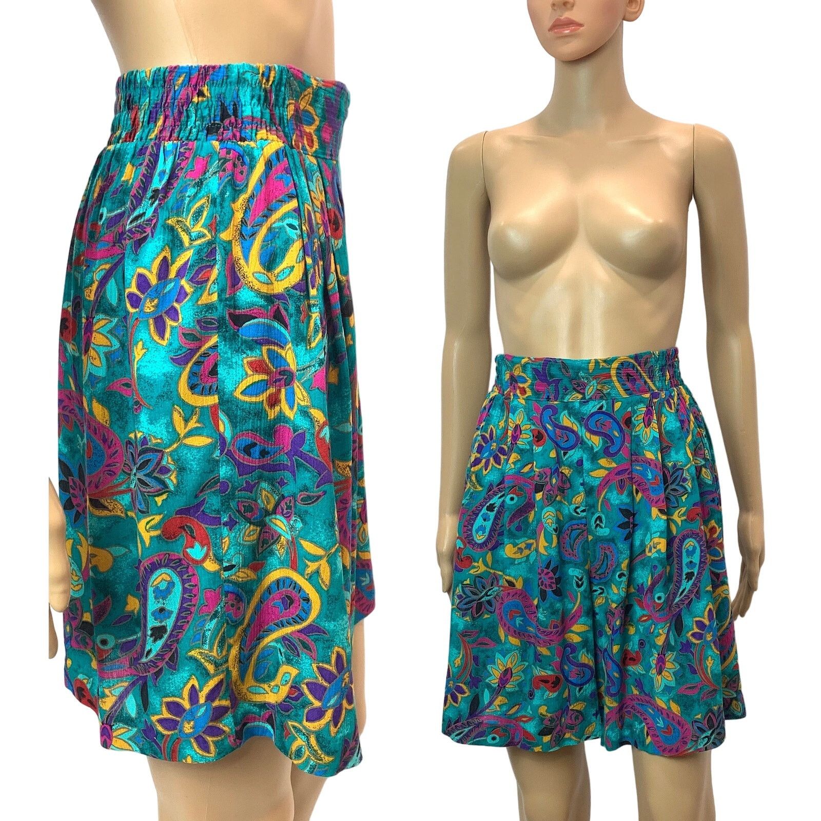 Vintage 80s 90s High Waist Flowy Rayon Shorts | Wide Leg Teal XS Size 26" / US 2 / IT 38 - 1 Thumbnail