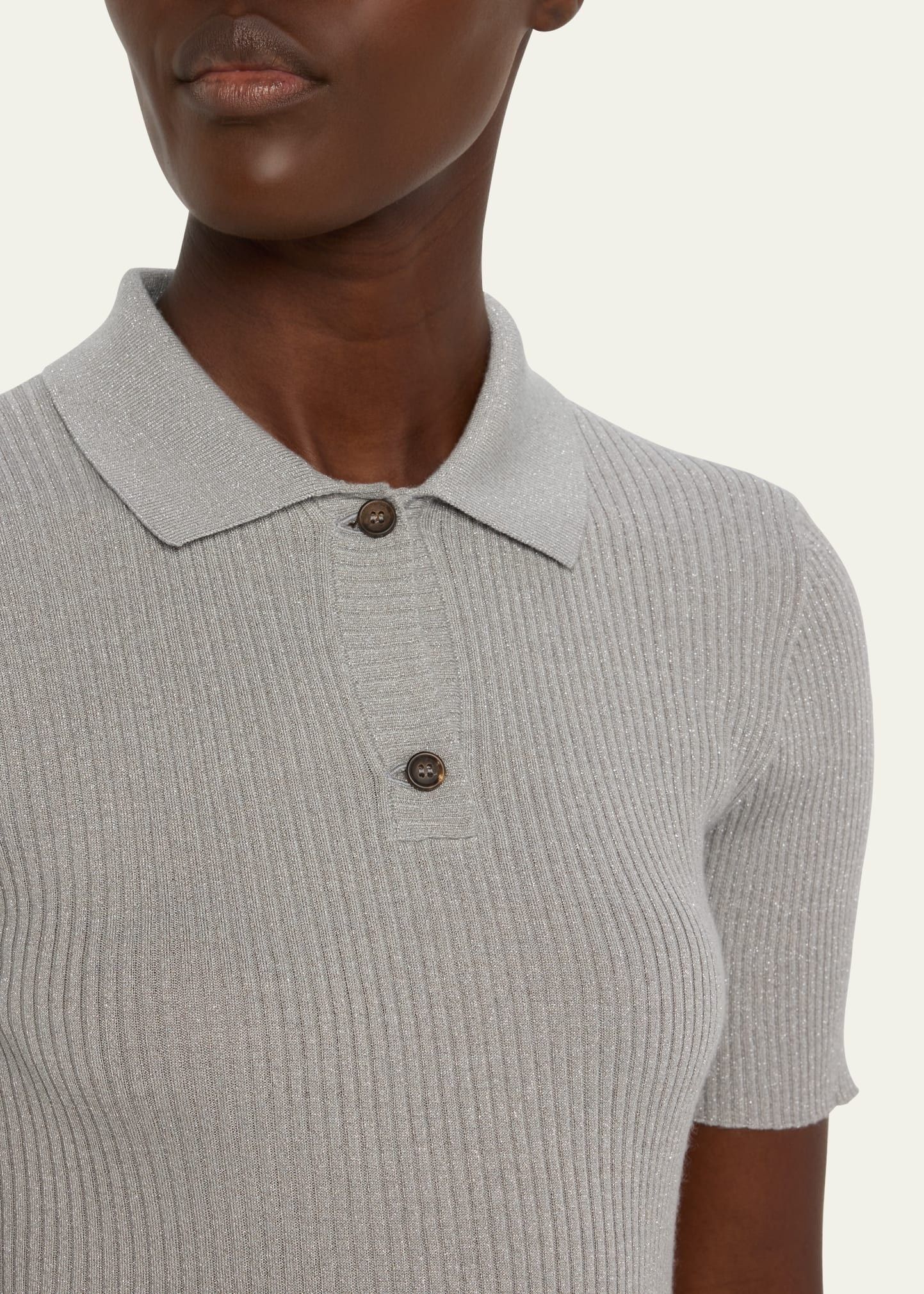 Brunello Cucinelli o1y0825 Polo Sweater in Light Gray Size XS / US 0-2 / IT 36-38 - 2 Thumbnail