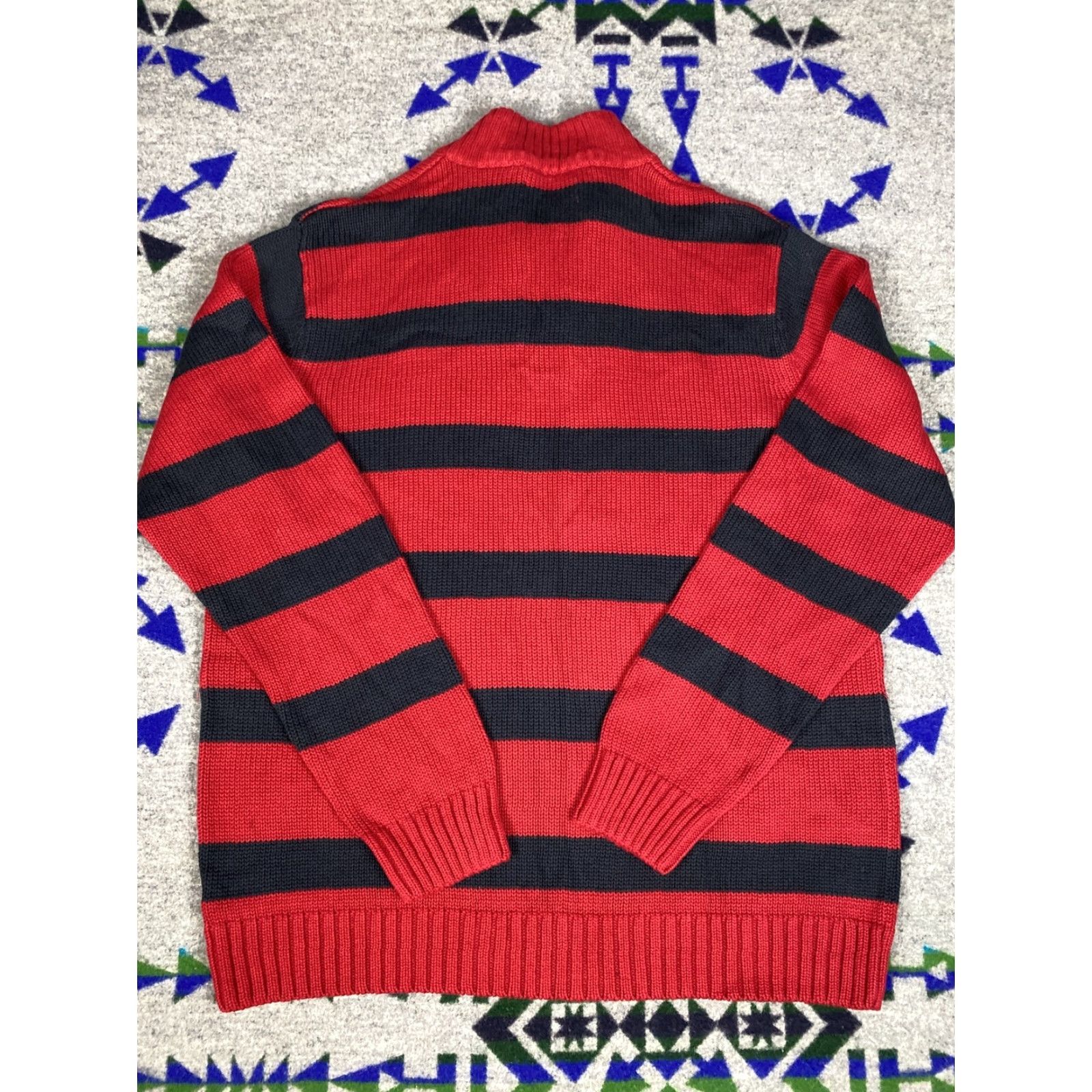 Chaps Chaps Ralph Lauren 1/4 Zip Knit Sweater Mens L Blue Red Stripes Pullover Knit Wool? Size US L / EU 52-54 / 3 - 5 Thumbnail