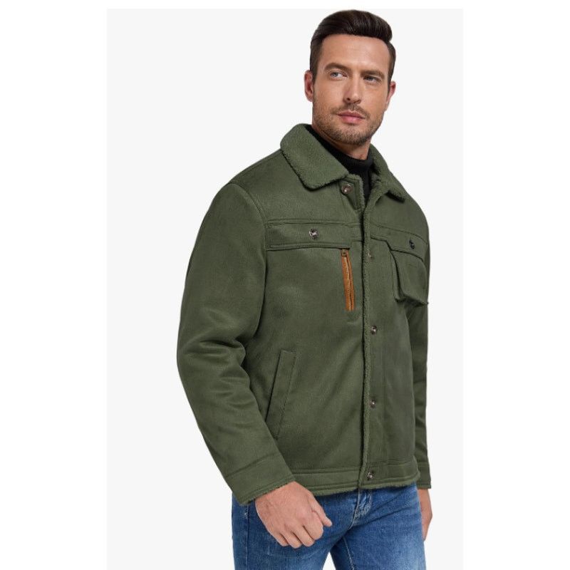The Unbranded Brand Mens Army Green Sherpa Lined Jacket Lapel CottonEXTRALARGE Size US XL / EU 56 / 4 - 6 Thumbnail