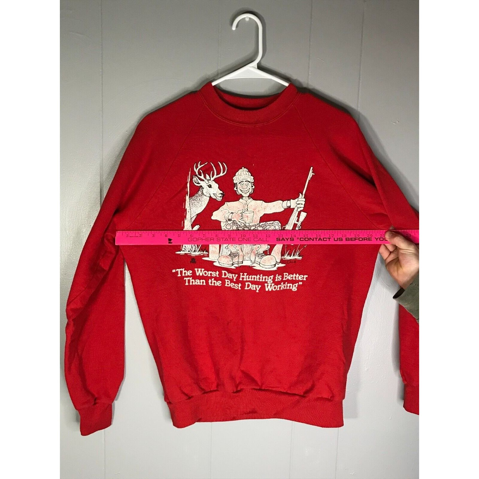 Jerzees Vintage 80's Jerzees Hunting Best Day Humor Tourist Red Swea Size US L / EU 52-54 / 3 - 5 Thumbnail