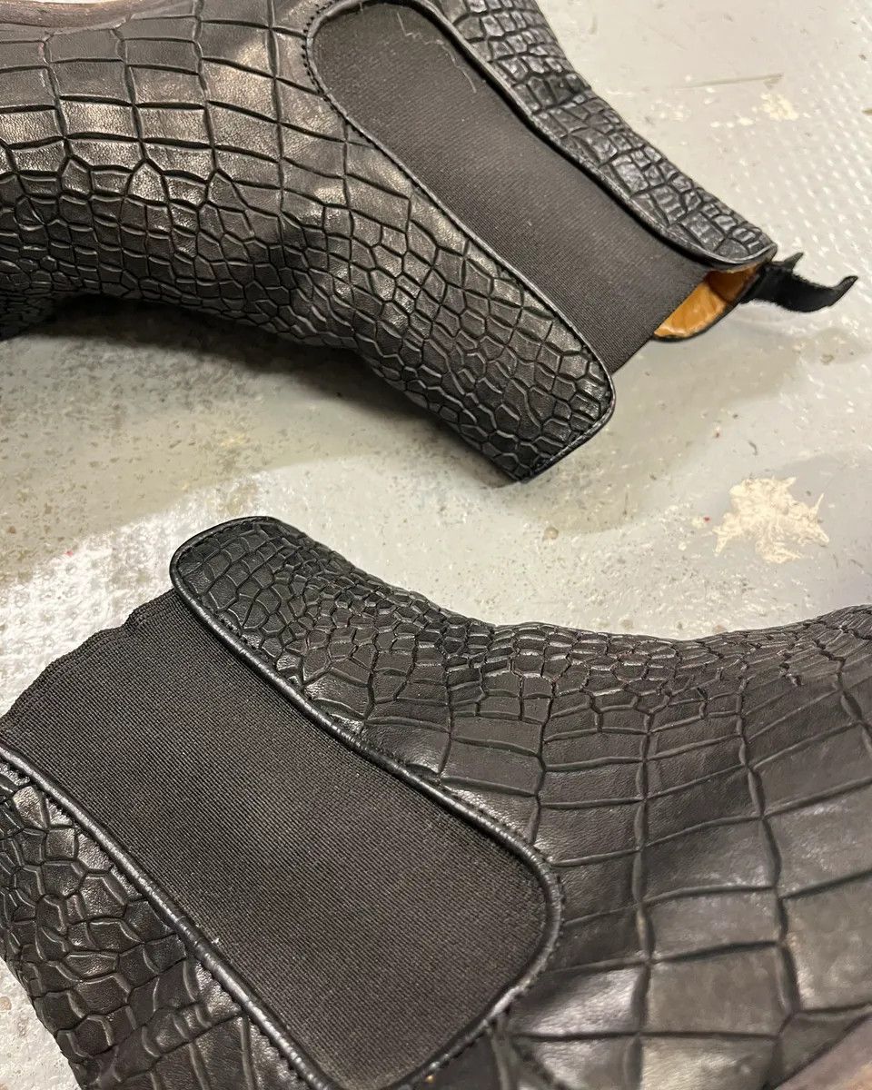 The Last Conspiracy The Last Conspiracy Black Leather Crocodile Embossed Boots Size US 8 / IT 38 - 5 Thumbnail