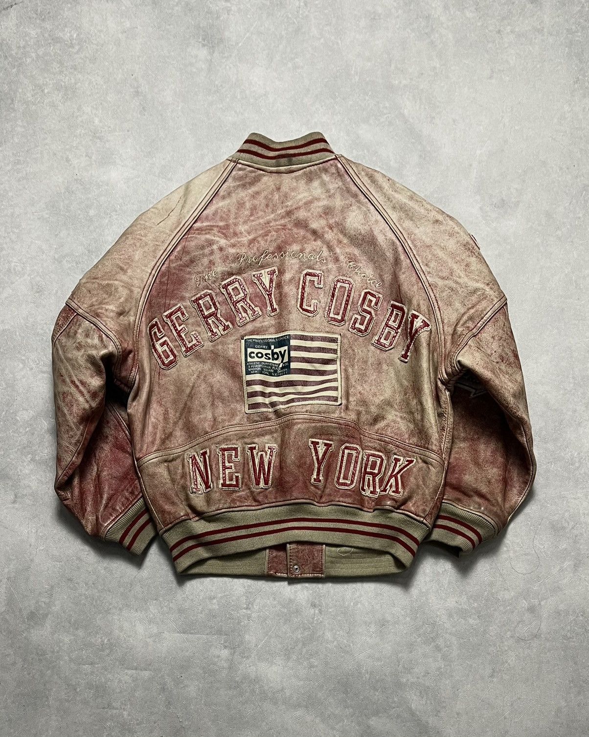 Genuine Leather Gerry Cosby ‘Salmon’ Faded Leather Varsity Jacket Size US M / EU 48-50 / 2 - 13 Thumbnail