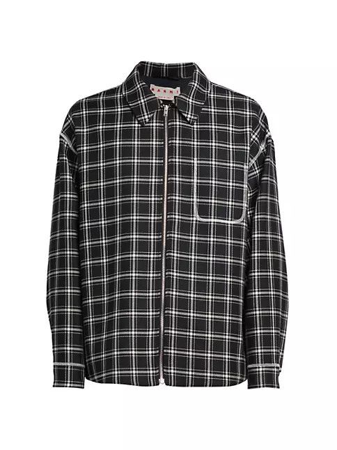 image of Marni Os11X0224 Windowpane Plaid Jacket In Black, Men's (Size Small)