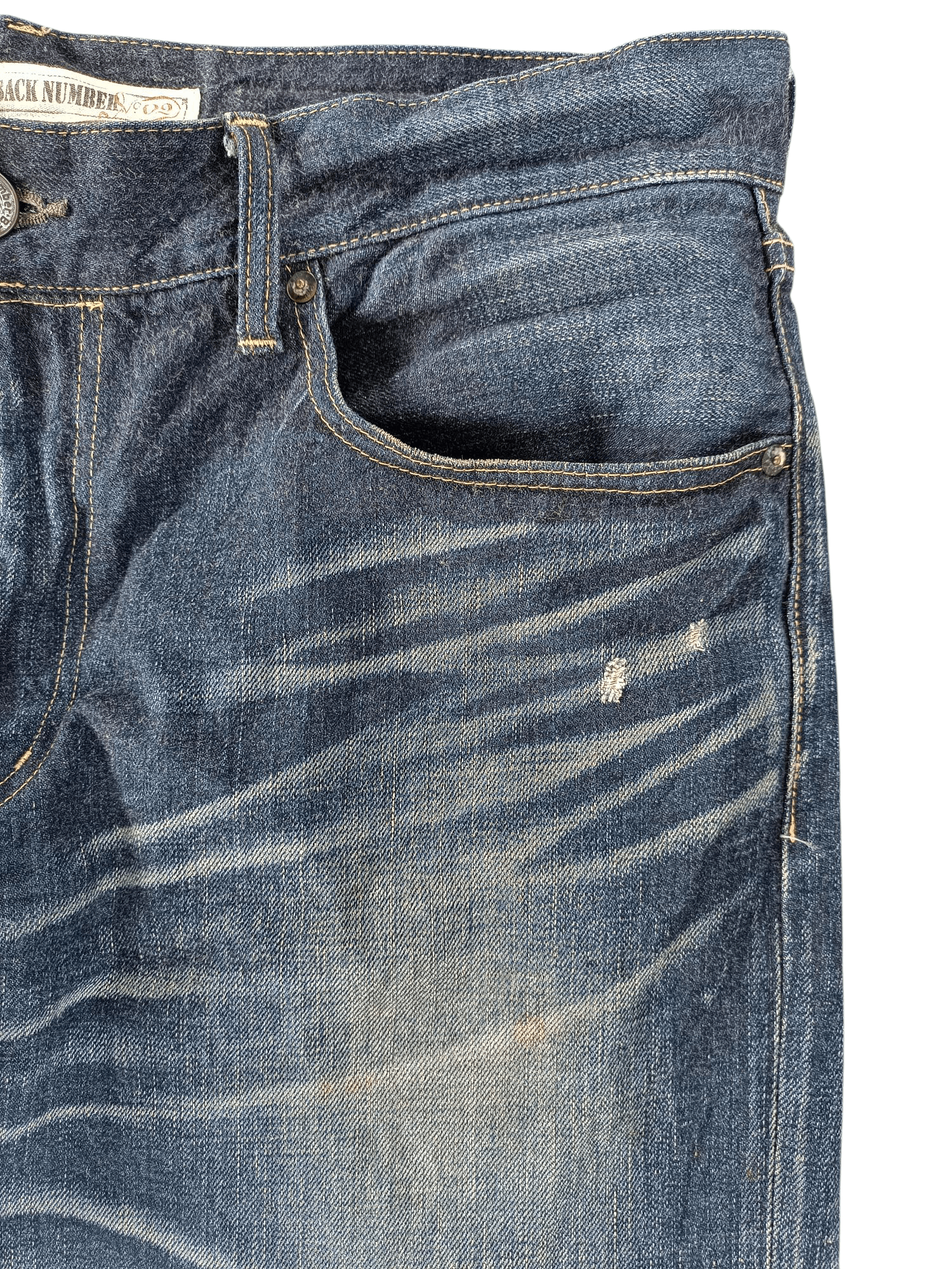 Japanese Brand BACK NUMBER DISTRESSED WHISKERS FADED DENIM E245i Size US 38 / EU 54 - 3 Thumbnail