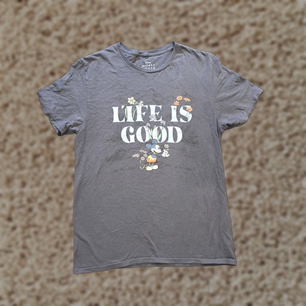 Disney Disney Mickey Mouse Top Womens M Gray Life Is Good Floral Casual Shirt Size M / US 6-8 / IT 42-44 - 1 Thumbnail