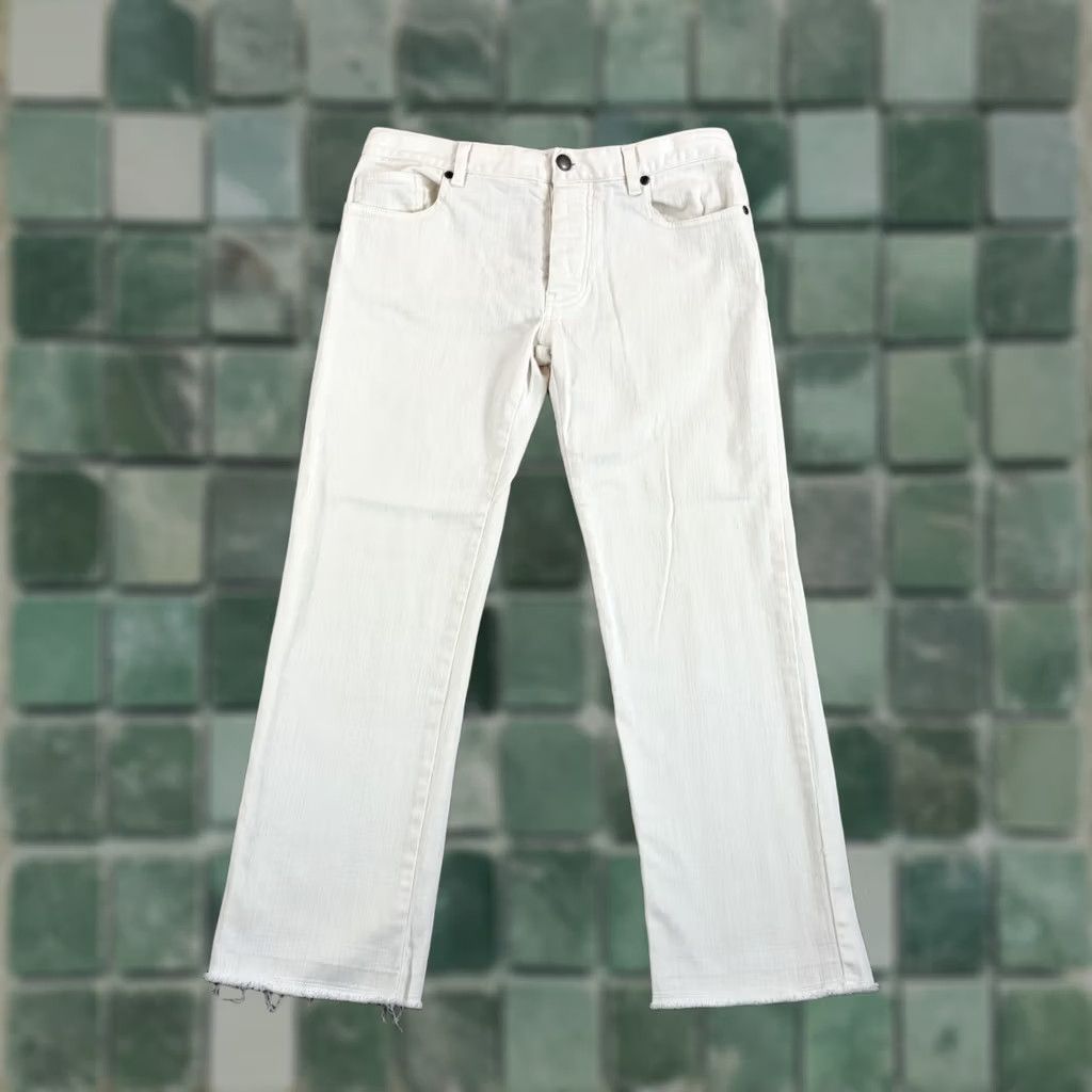 Nili Lotan Nili Lotan Straight Leg Raw Hem Jeans White Women 2 Stretch Made in USA 5-Pocket Inseam 25 in Size 26" / US 2 / IT 38 - 1 Thumbnail