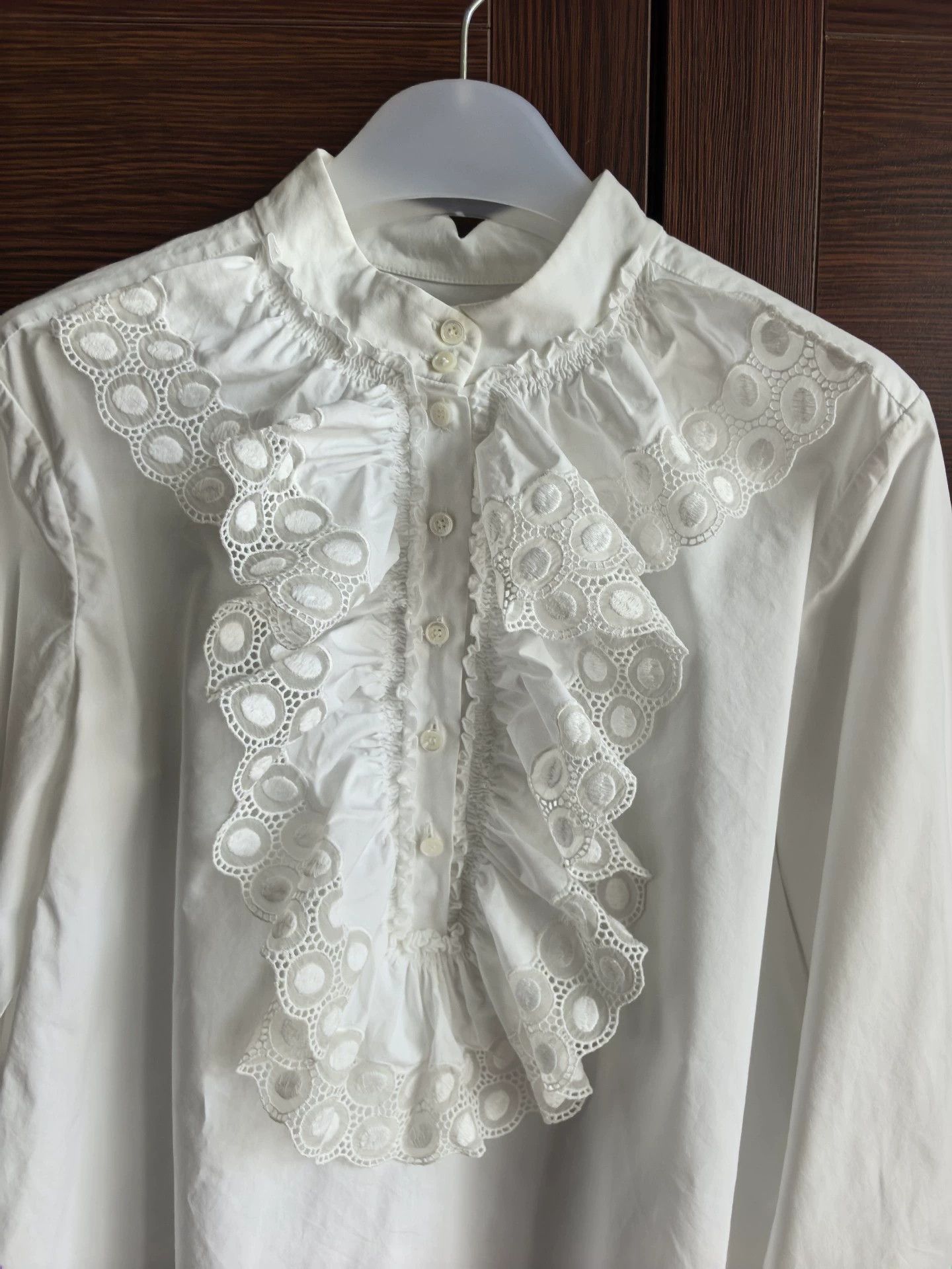 Chloe Chloe Women's White Lace-Trimmed Shirt 36 French Size XS / US 0-2 / IT 36-38 - 3 Thumbnail