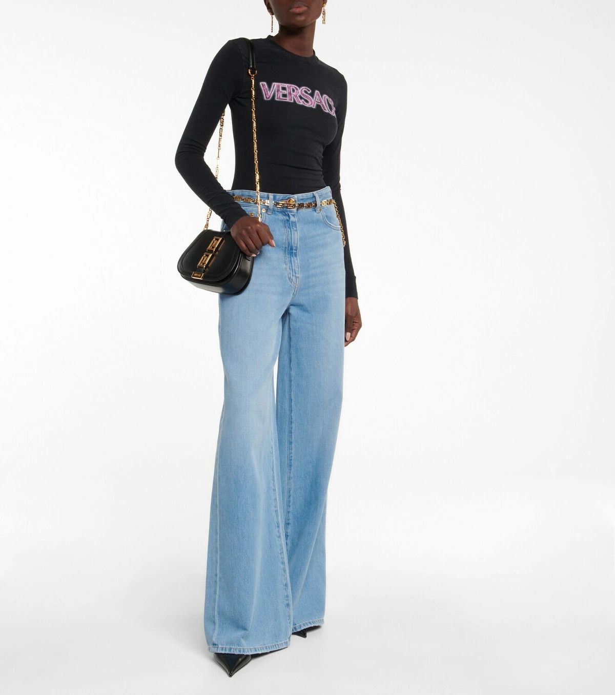 Versace o1y0226 Logo Crewneck T-Shirt in Black Size XS / US 0-2 / IT 36-38 - 3 Thumbnail