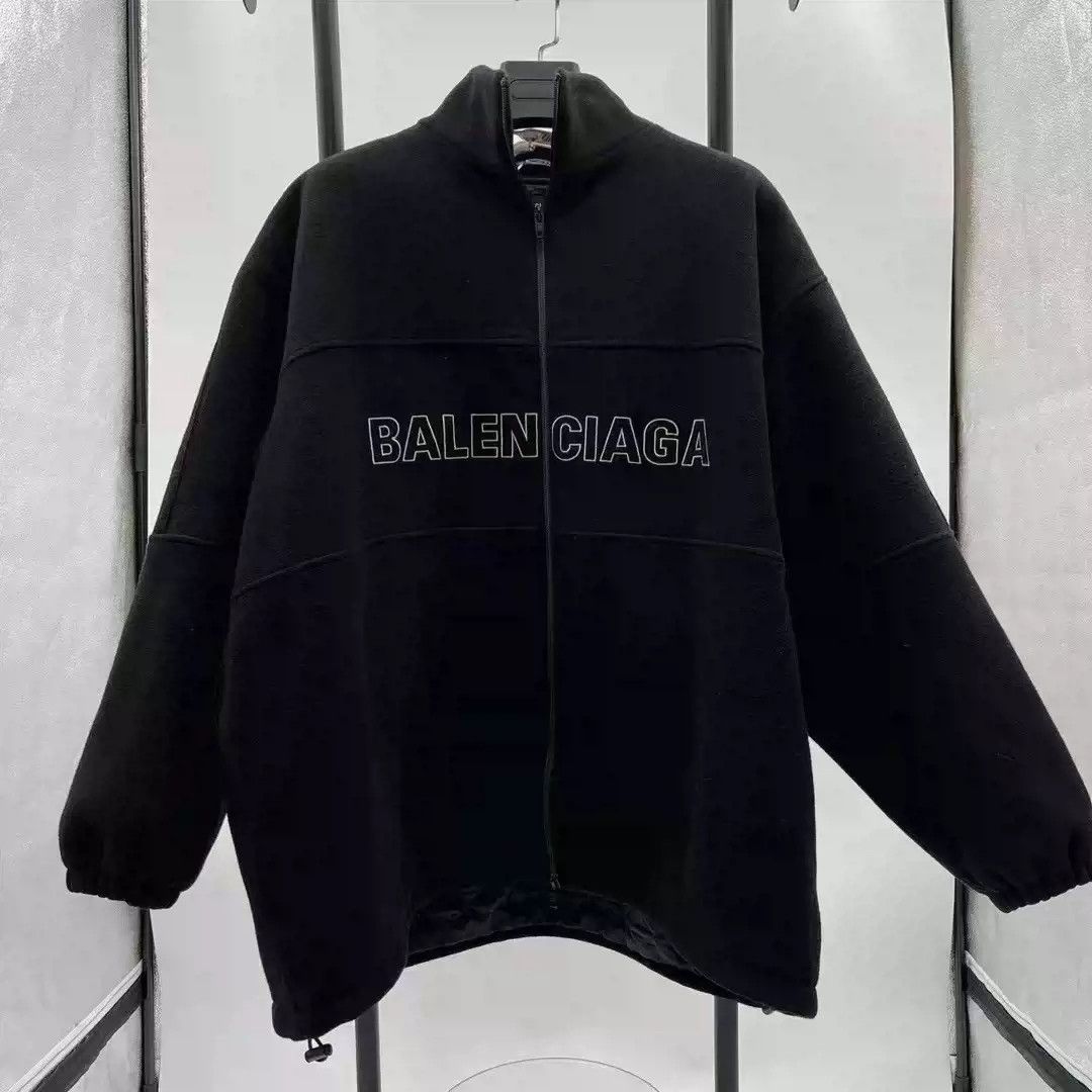 Balenciaga Black Thick Cashmere Embroidered Logo Jacket
