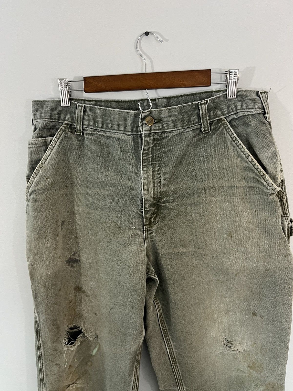 Carhartt Sun Faded Thrashed Carhartt Olive Work Pants Size US 36 / EU 52 - 2 Thumbnail