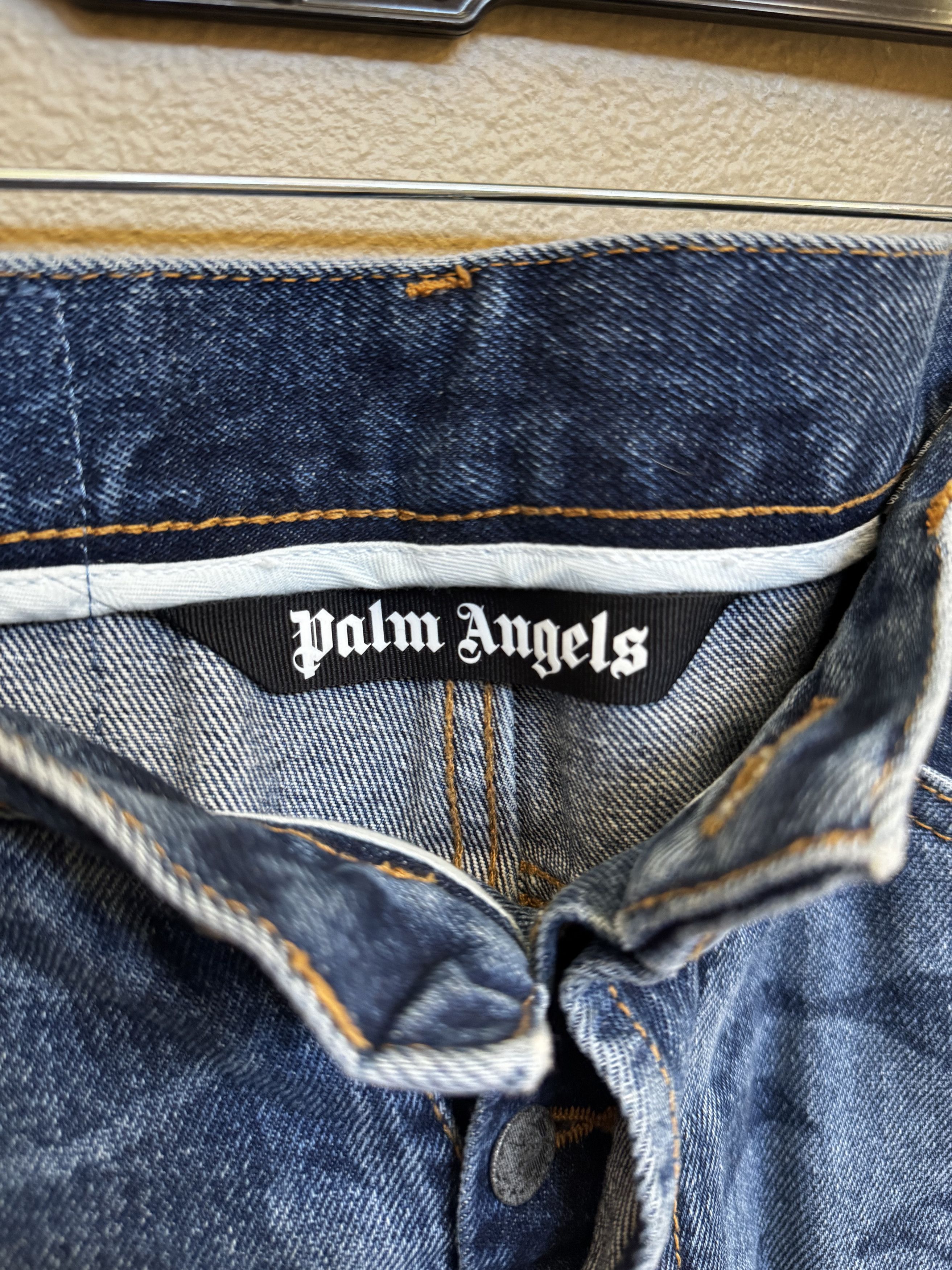 Palm Angels Palm Angels Palm Print Blue Denim Wide Leg Jeans Size 34 Size US 34 / EU 50 - 4 Thumbnail