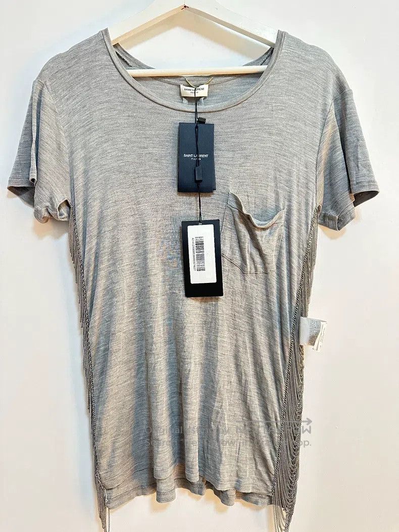 Saint Laurent Paris Saint Laurent Paris Gray Silk Side Chain Short Sleeve Size US S / EU 44-46 / 1 - 1 Thumbnail