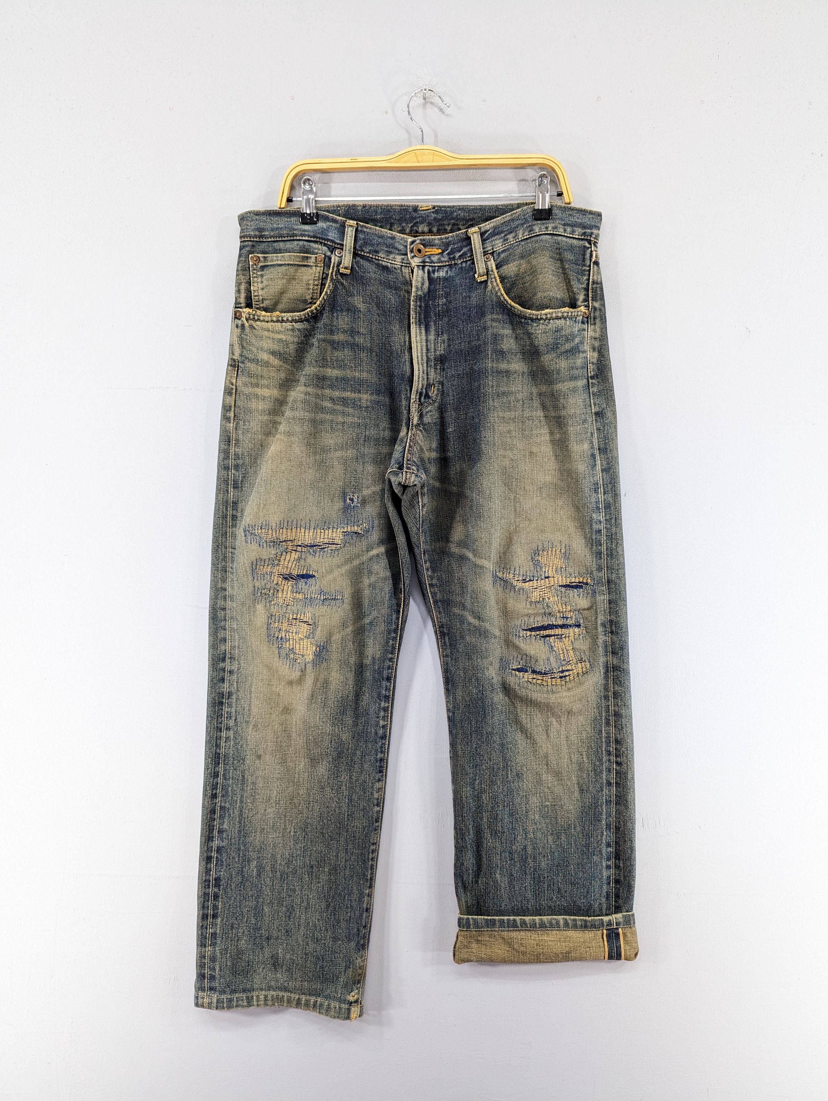 Edwin Vintage Edwin 505 X Distressed Selvedge Dirty Blue Jean Size US 35 - 1 Thumbnail