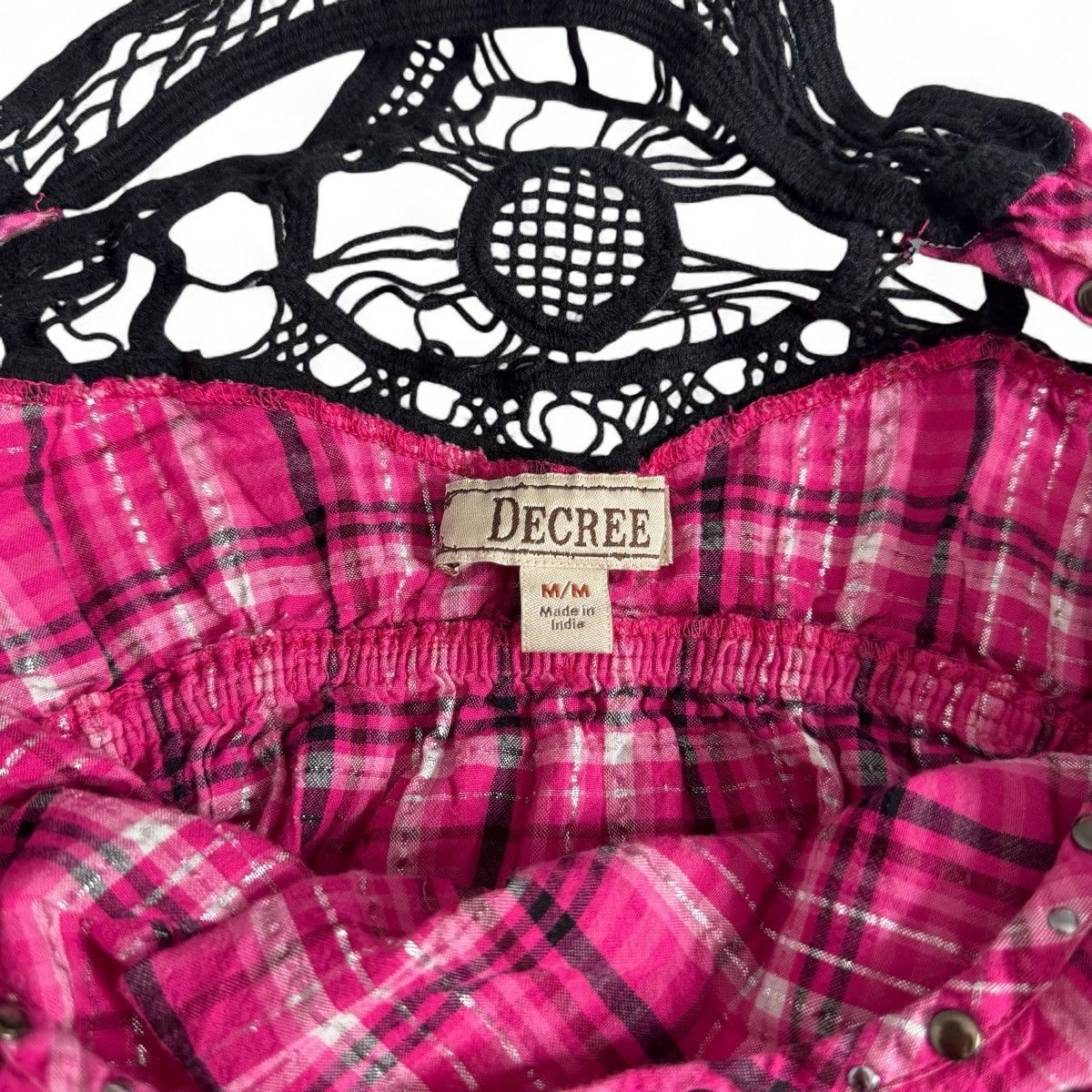Decree Decree Studded Pink & Black Plaid Dress w/ Crochet Racerback Size M / US 6-8 / IT 42-44 - 4 Thumbnail