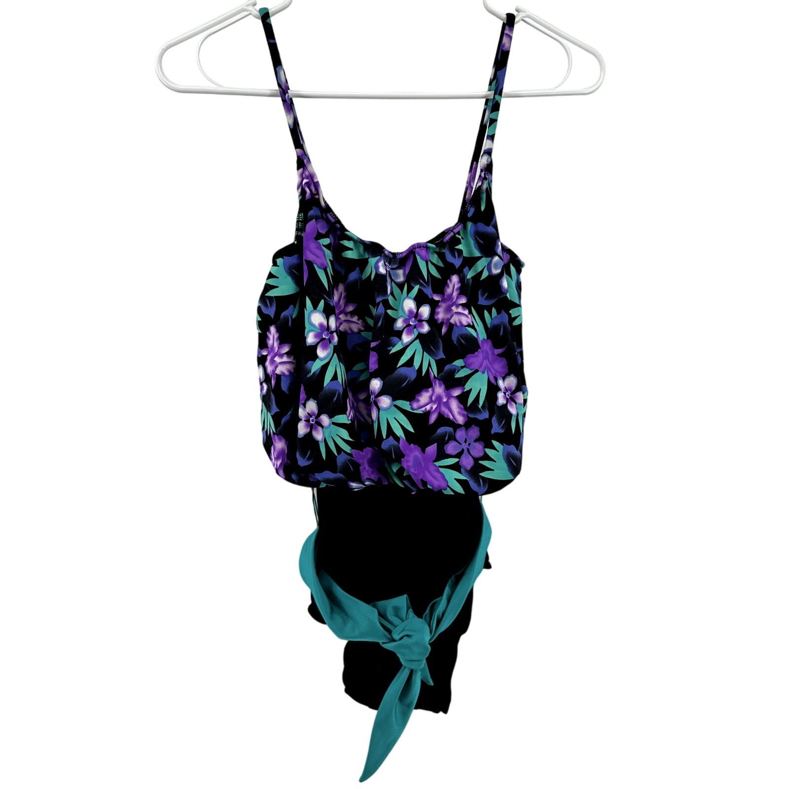 L L Bean Vintage L.l. Bean One Piece Swimsuit Floral Belted Purple L, Women's