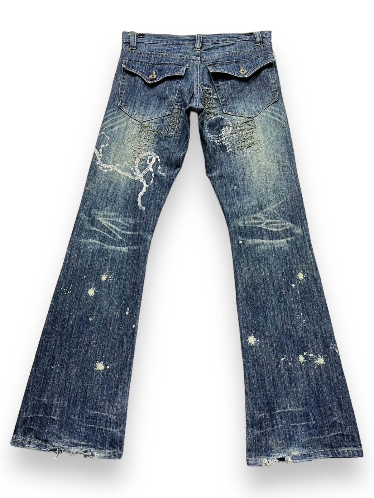 Guru FYE🔥GUMU INTERNATIONAL Punk Ripped Tribal Print Flare Denim Size 31" - 3 Thumbnail