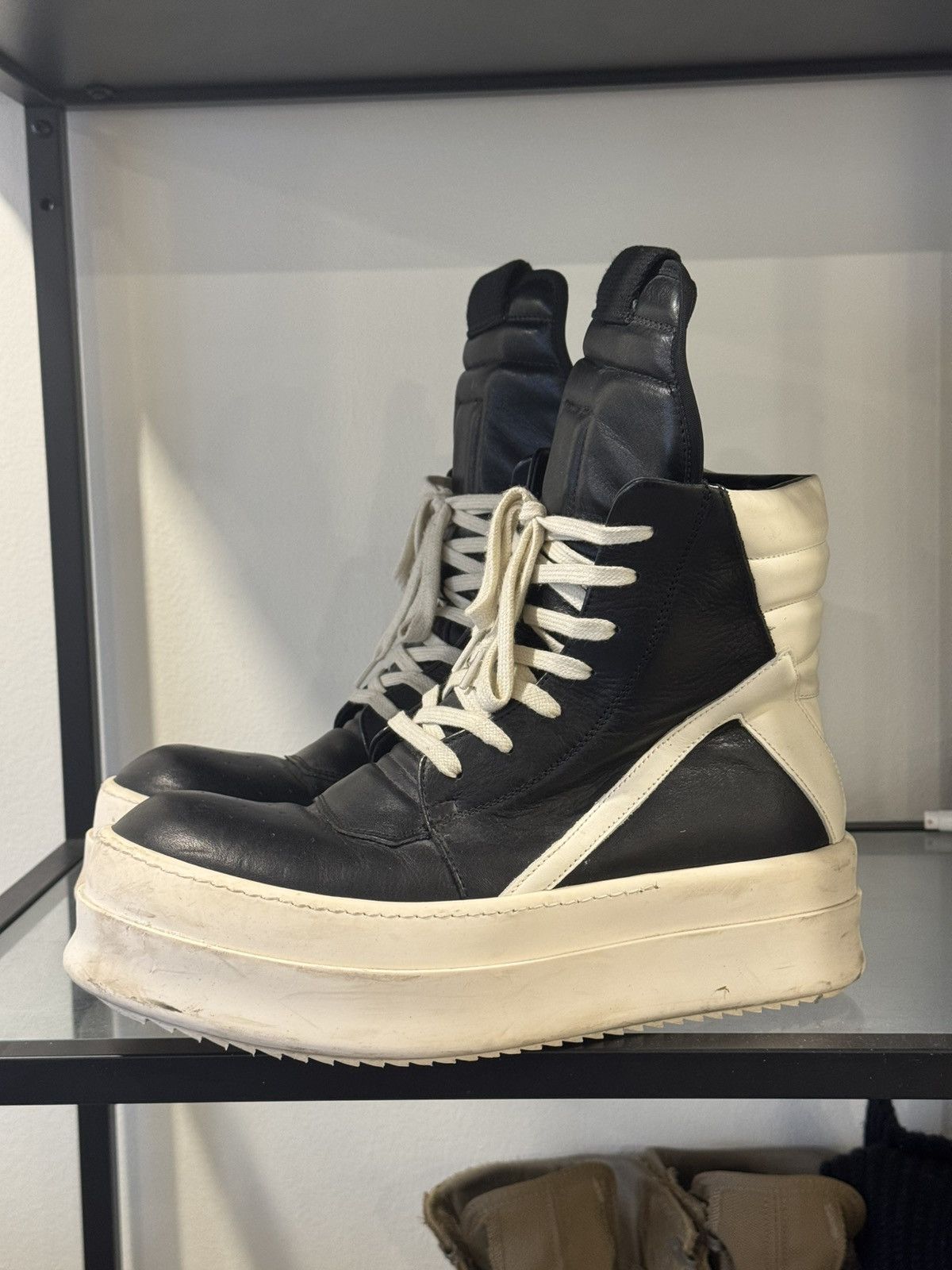 Rick Owens Rick Owens Geobasket Black/Milk Mega Bumper Leather Sneakers Size US 9 / EU 42 - 1 Thumbnail