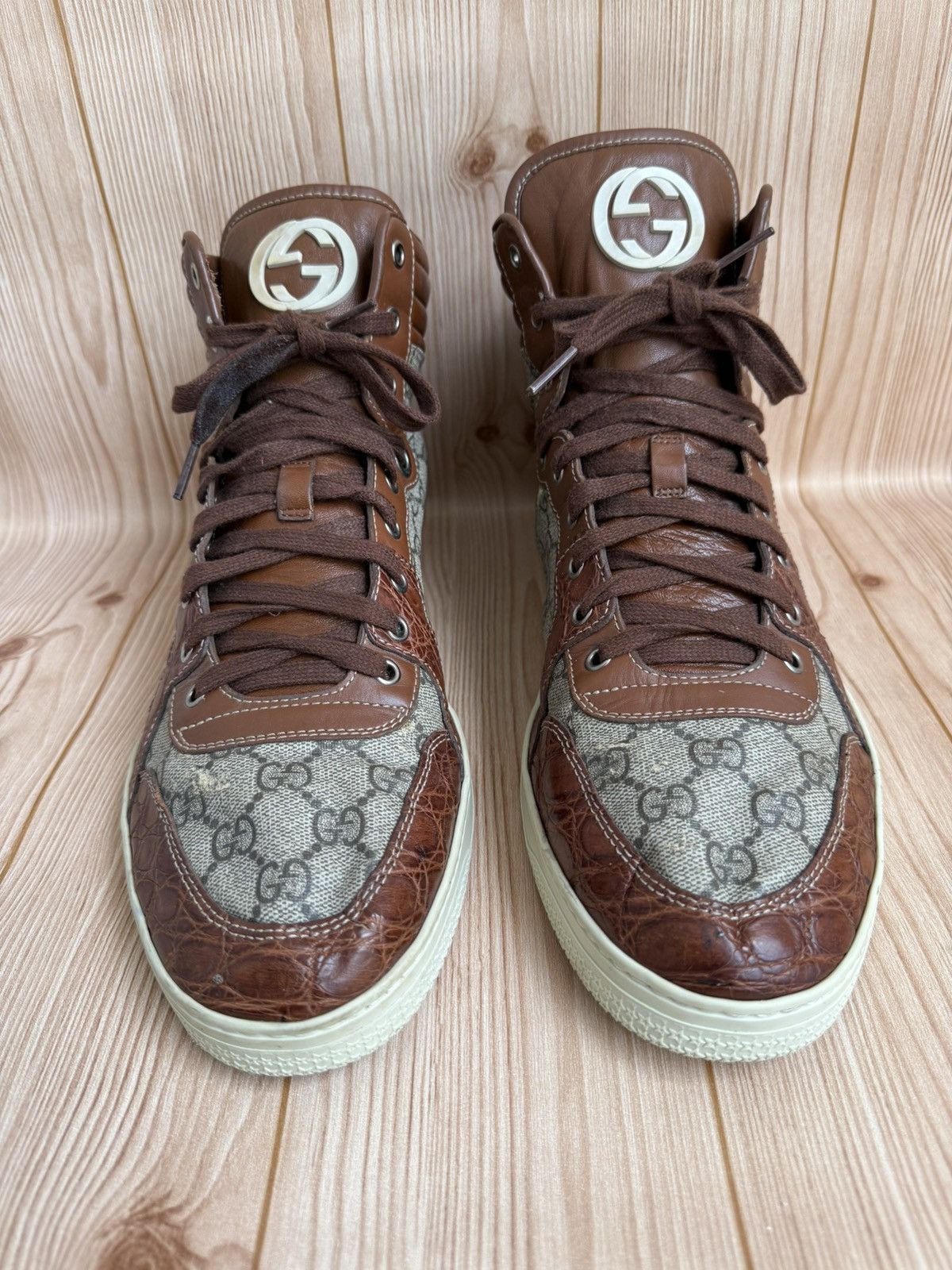 Gucci Crocodile trim Monogram sneakers Size US 12 / EU 45 - 5 Thumbnail