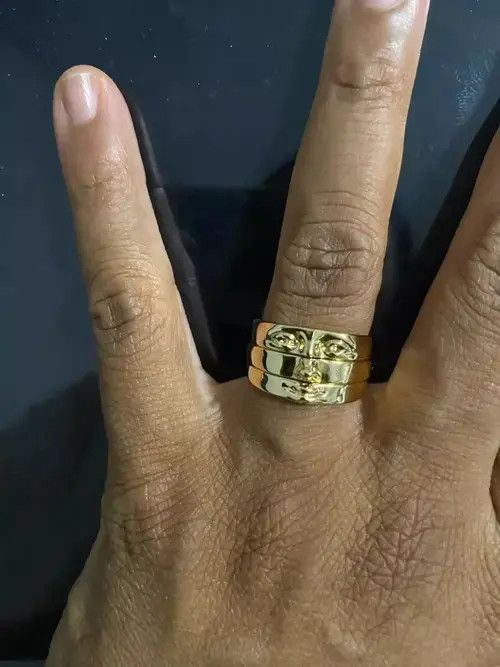 Jewelry Gold Color Face Three Stack Finger Ring Size ONE SIZE - 2 Thumbnail