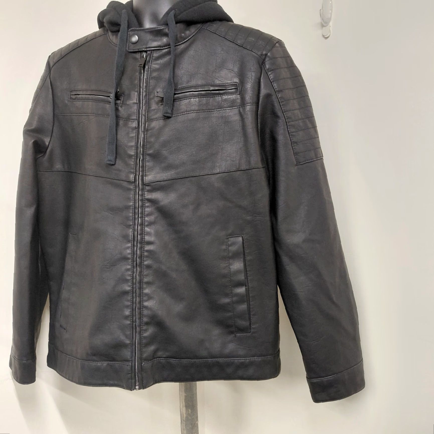 Apt. 9 Apt. 9 Men's Jacket Black Faux Leather Hooded Coat Pockets Zipper Short | Size L | Regular Fit | Motorcycle Style Size US L / EU 52-54 / 3 - 4 Thumbnail