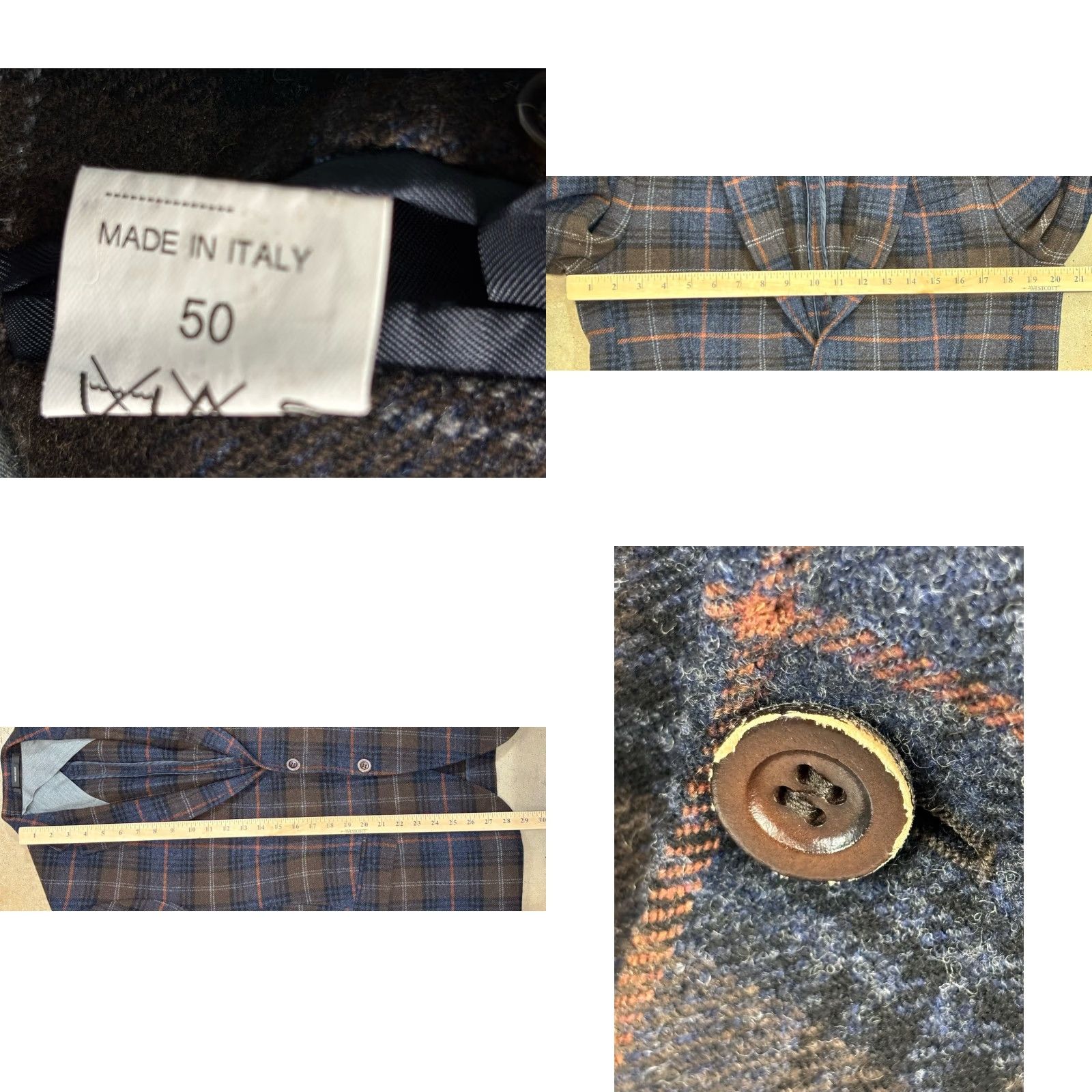Gazzarrini Gazzarrini Blazer Sports Coat Wool Blend Plaid Brown Men 40R Two-Button Preppy Elbow Patches Italy Mens Size 40R - 8 Thumbnail
