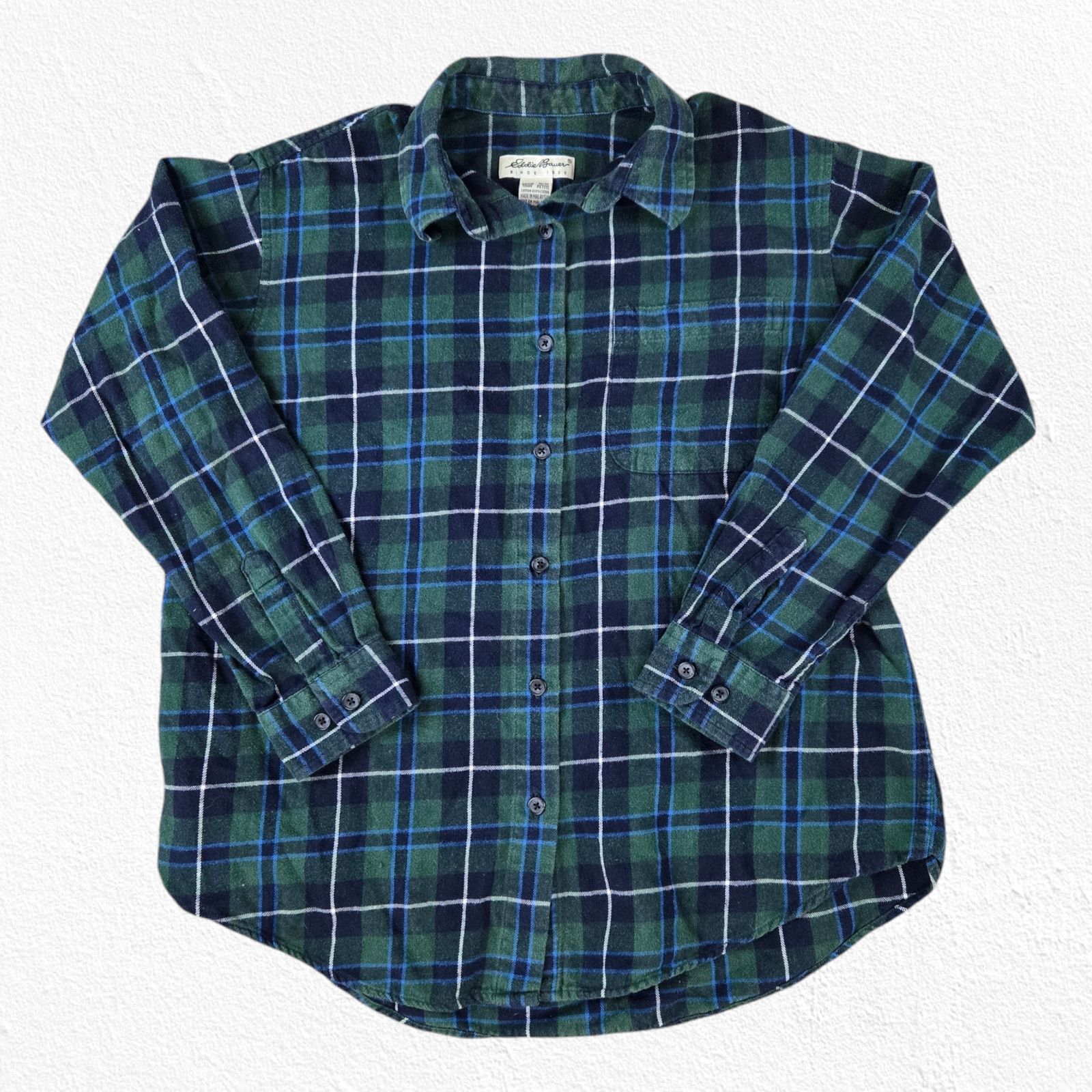 Eddie Bauer Eddie Bauer Green Navy Plaid Flannel Shirt Size Medium Size M / US 6-8 / IT 42-44 - 2 Thumbnail