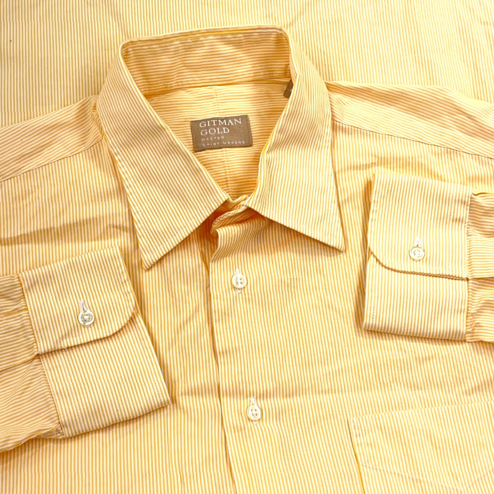 Vintage Gitman Bros Gold Shirt Men L Yellow Striped Button Up Dress Made USA Size 42R - 3 Thumbnail