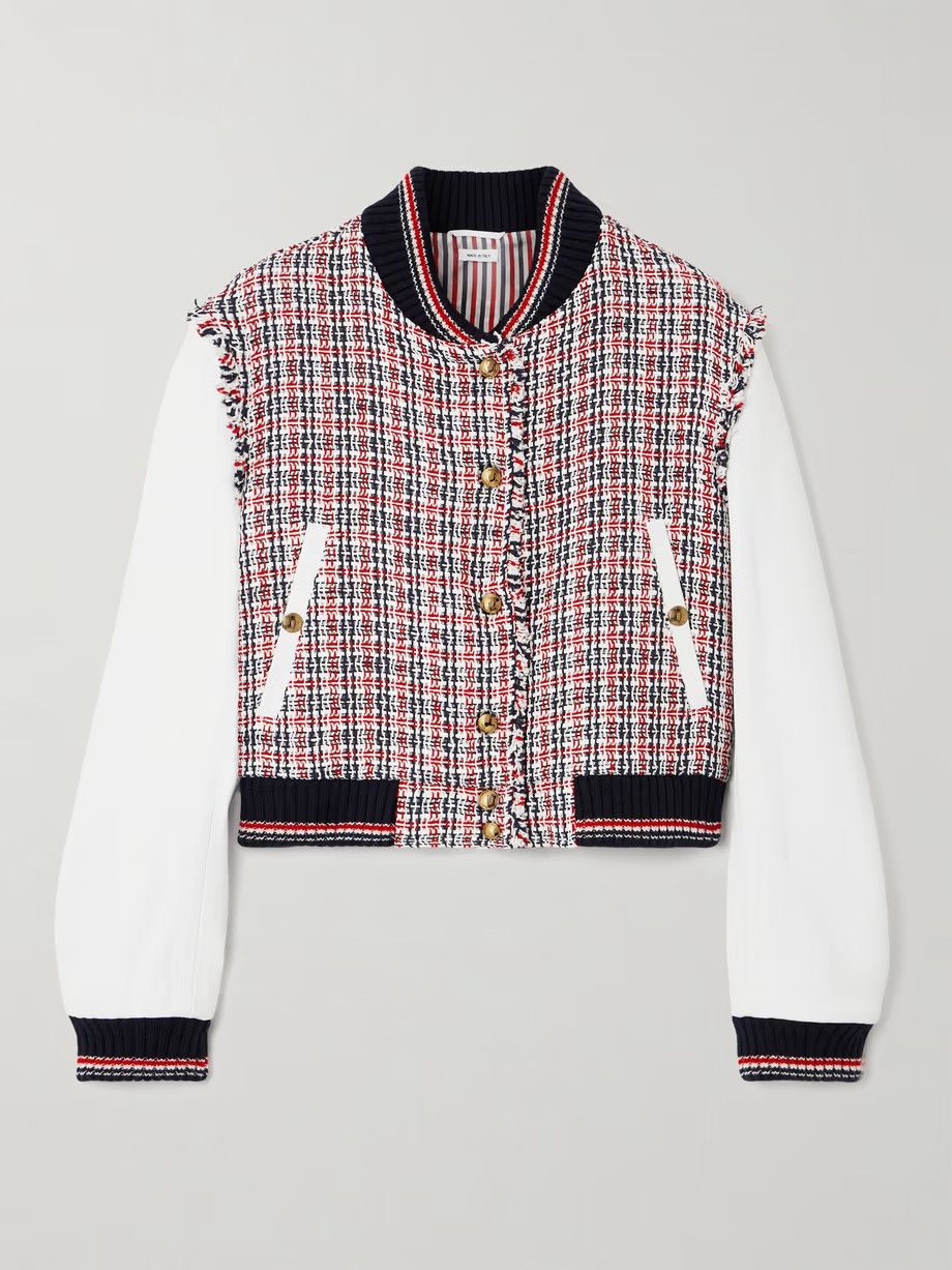 Thom Browne o1s22i1n0924 Tweed Bomber Jacket With Leather Sleeves Size S / US 4 / IT 40 - 1 Thumbnail