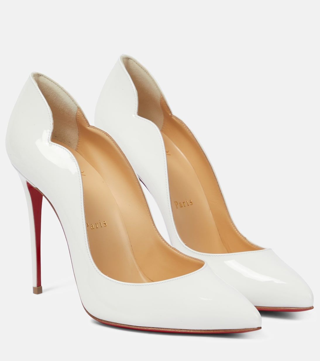 image of Christian Louboutin 100Mm Hot Chick Patent Leather Pumps Shoes in White, Women's (Size 8)