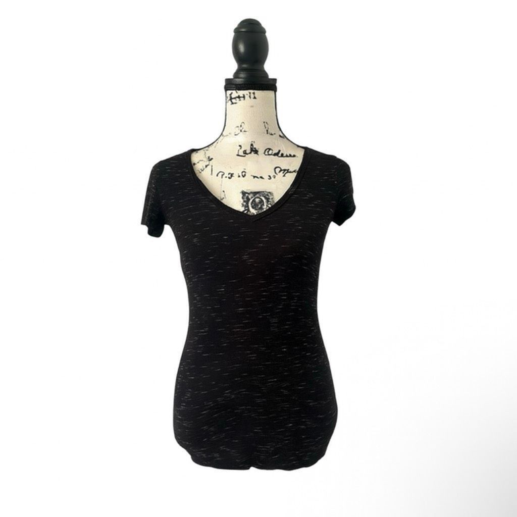 Other Women’s Black V-Neck Short Sleeve Speckled Top | Size S Rayo Size S / US 4 / IT 40 - 1 Thumbnail