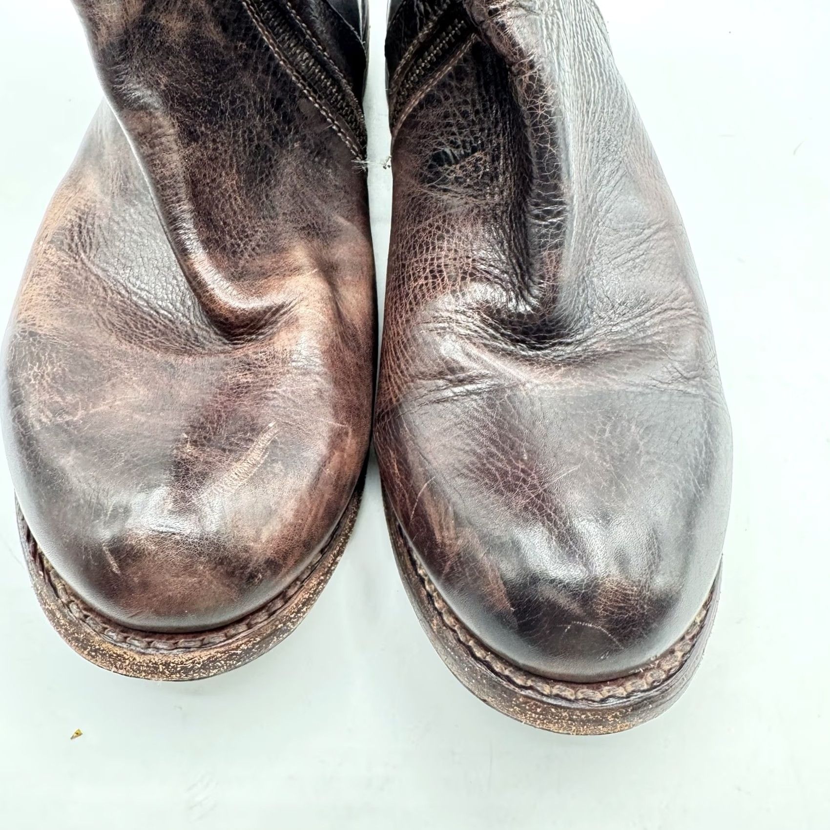Bed Stu Bed Stu Manchester Boots 9.5 Leather Knee High Riding Boot Brown Black Distressed Zip Leather Shaft Regular Calf Women Block Heel Vintage No N/A Size US 10 / IT 40 - 6 Thumbnail