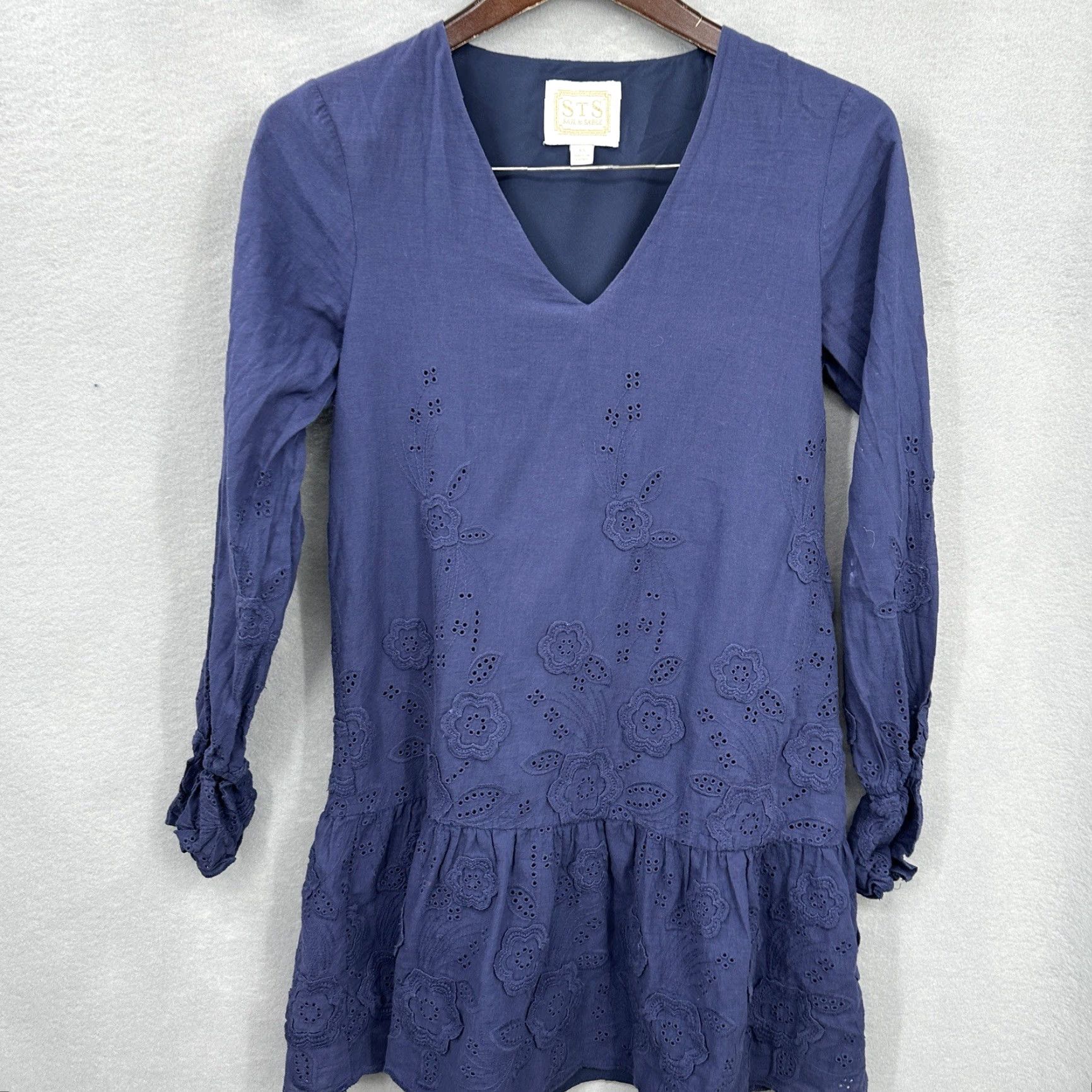 Bell Sail to Sable Dress - Mini Lace Bell Sleeve Blue - Women's XS - Preppy Casual Shift Dress Size XS / US 0-2 / IT 36-38 - 2 Thumbnail