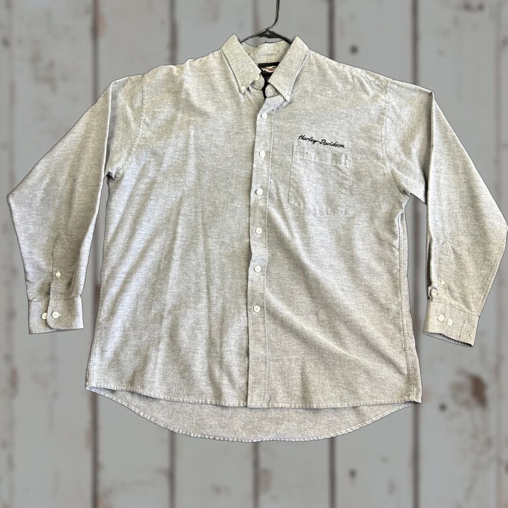 Harley Davidson VINTAGE Harley Davidson Shirt XL Gray Chambray Button-Up Embroidered Long Sleeve Mens Size US XL / EU 56 / 4 - 1 Thumbnail