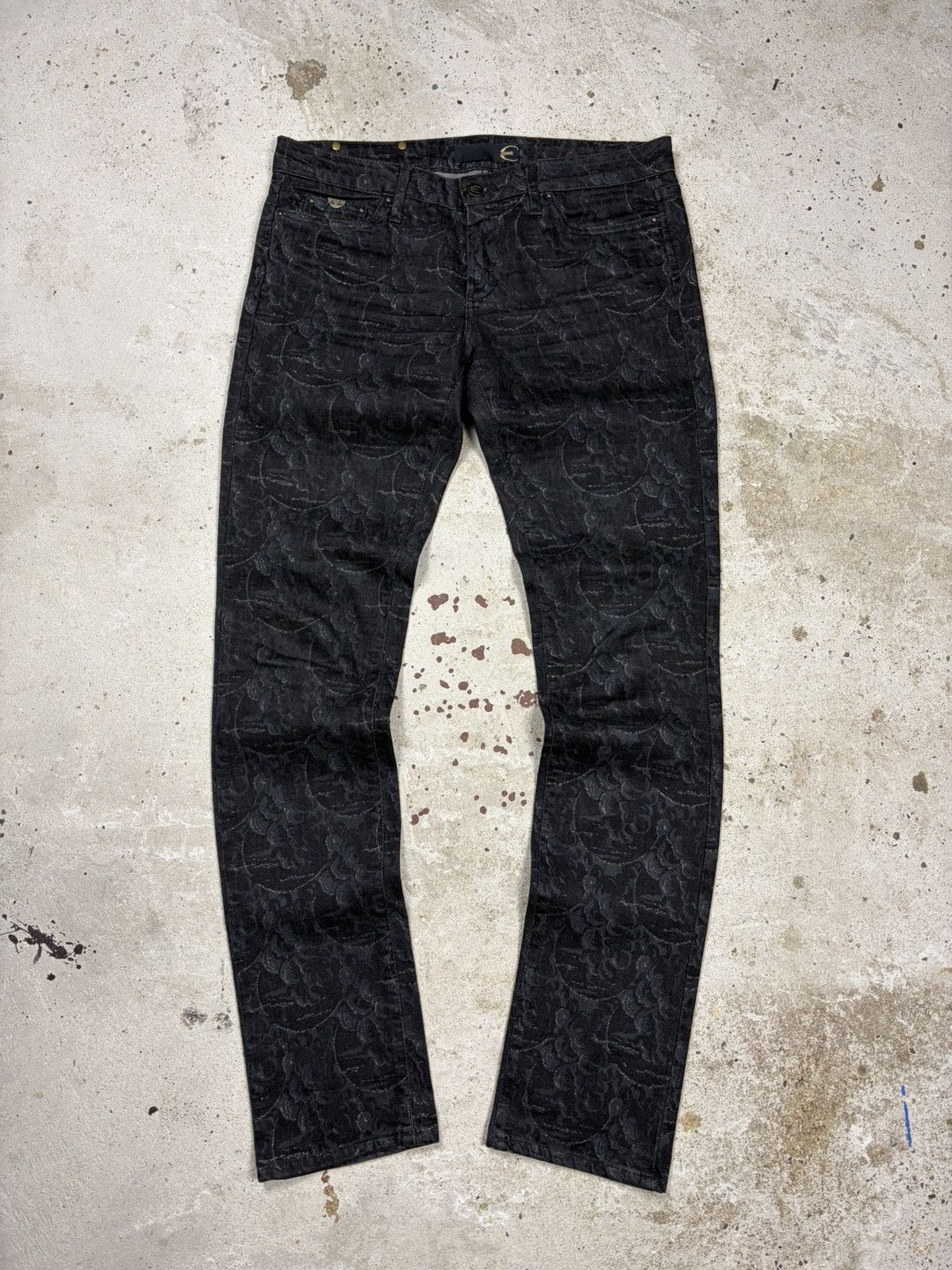Just Cavalli 2000s Just Roberto Cavalli Abstract Floral Print Black Jeans Size 30" / US 8 / IT 44 - 1 Thumbnail