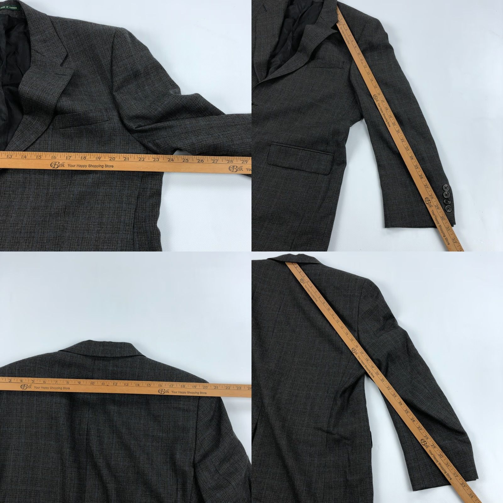 Ralph Lauren Lauren Ralph Lauren Mens Sport Coat Jacket 44 R Gray Blue Plaid Wool Windowpane Blazer Two-Button, Single-Breasted, Regular, Big & Tall, Men Size 44R - 9 Thumbnail