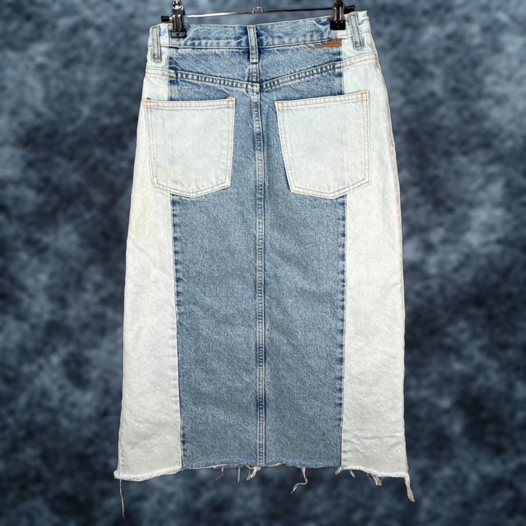 Mango Mango Denim Patchwork Maxi Skirt Womens Small Blue Cotton Patchwork Slit Bohemian 90s Womens (Spring, Summer, Fall) Shoes? Wait no. Size 28" / US 6 / IT 42 - 1 Thumbnail