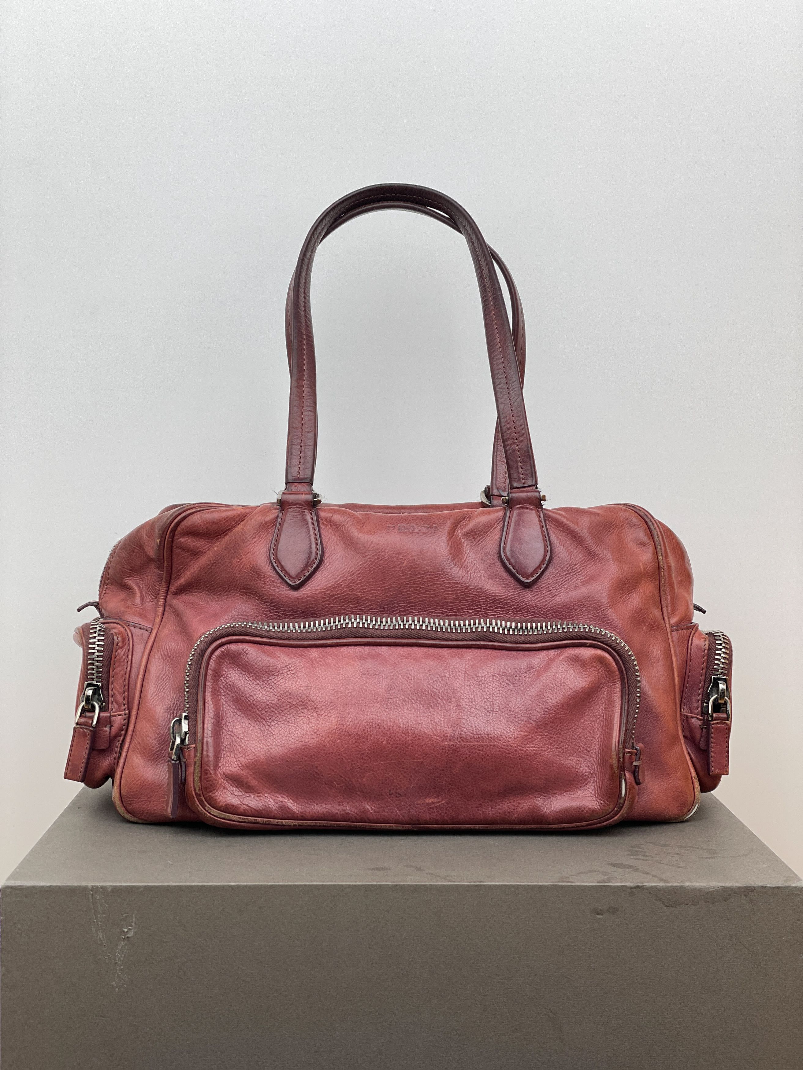 Prada 2000S Cargo-Pocket Bowling Shoulder Bag in Pink, Women's