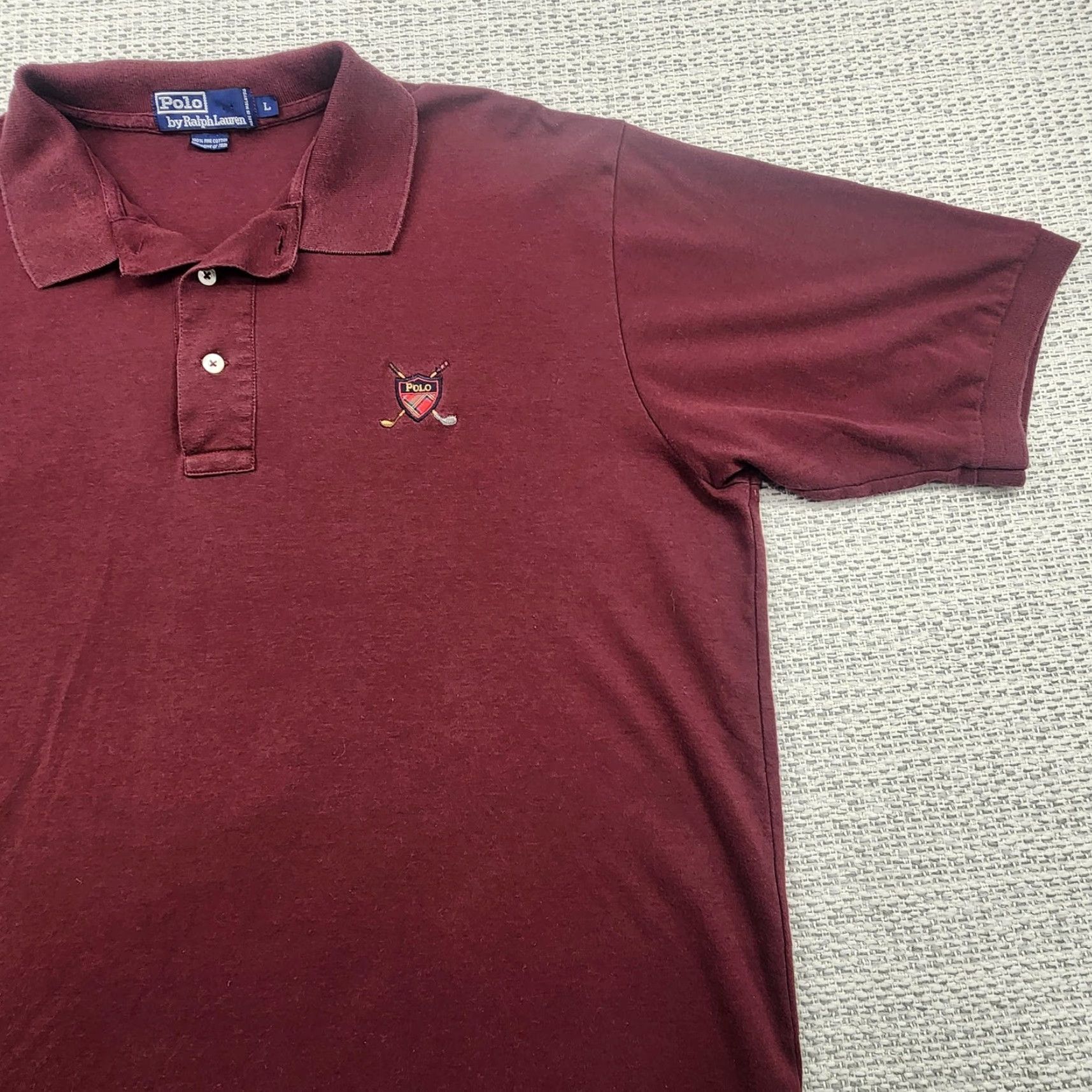 Polo Ralph Lauren VINTAGE Polo Ralph Lauren Polo Shirt Mens Large Burgundy Golf Crest Embroidered Classic Cotton Polo by Ralph Lauren Mens Size US L / EU 52-54 / 3 - 2 Thumbnail