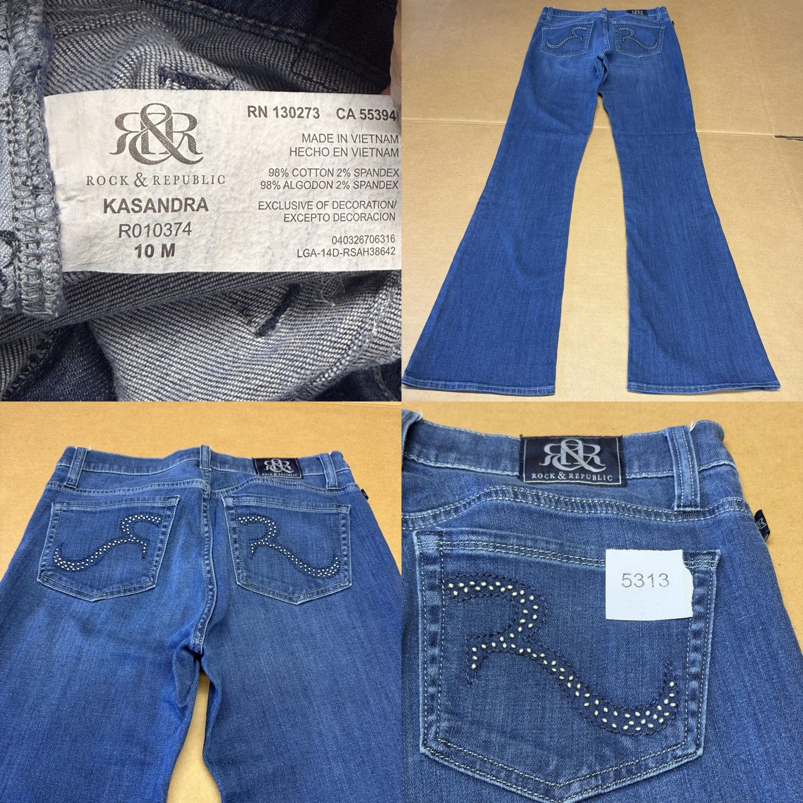 Vintage Rock & Republic Jeans Womens 10 M Blue Kasandra Flare Studded Stretch Denim Jeans Women Flared 5-Pocket Logo Back Pockets Vintage: No Size 32" / US 10 / IT 46 - 9 Thumbnail