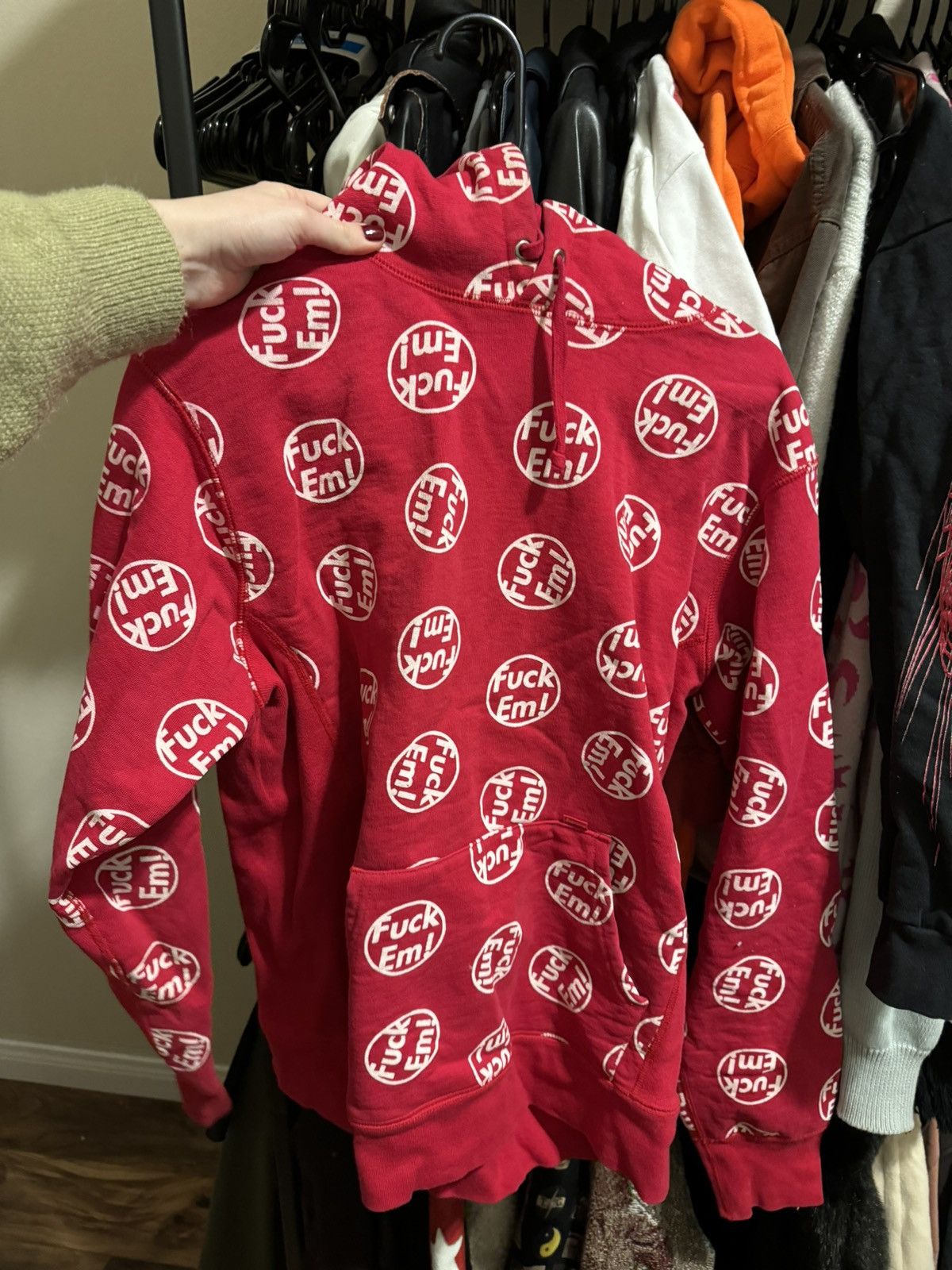 image of Supreme “Fuck Em” Hoodie in Red, Men's (Size Small)