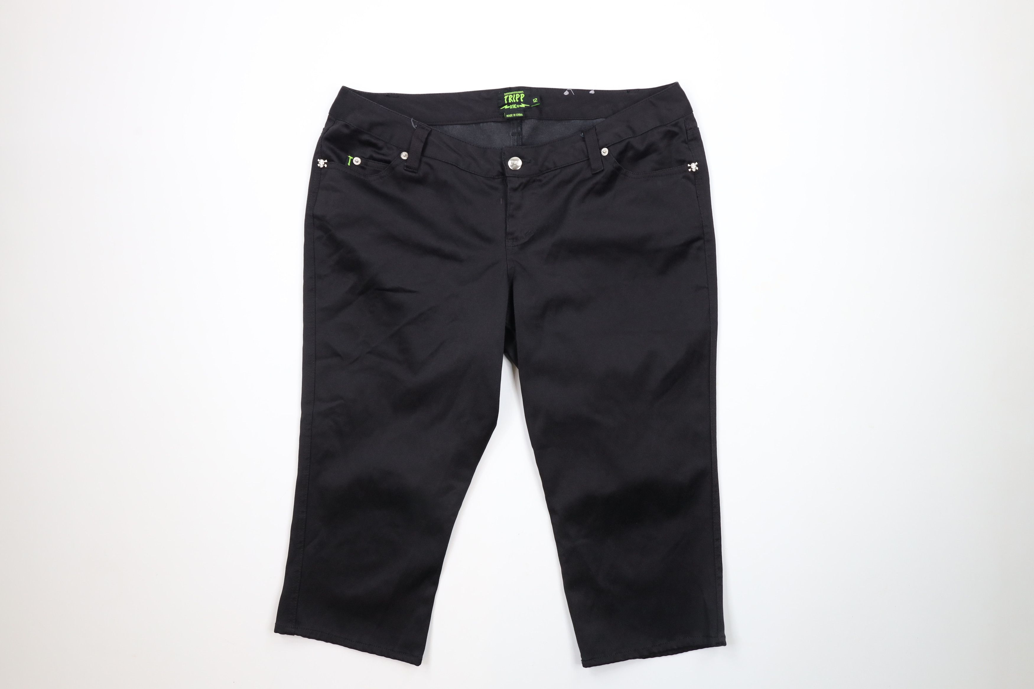 Vintage Vintage 90s Tripp NYC Skull Goth Capris Shorts Black Size 34" / US 12 / IT 48 - 1 Thumbnail