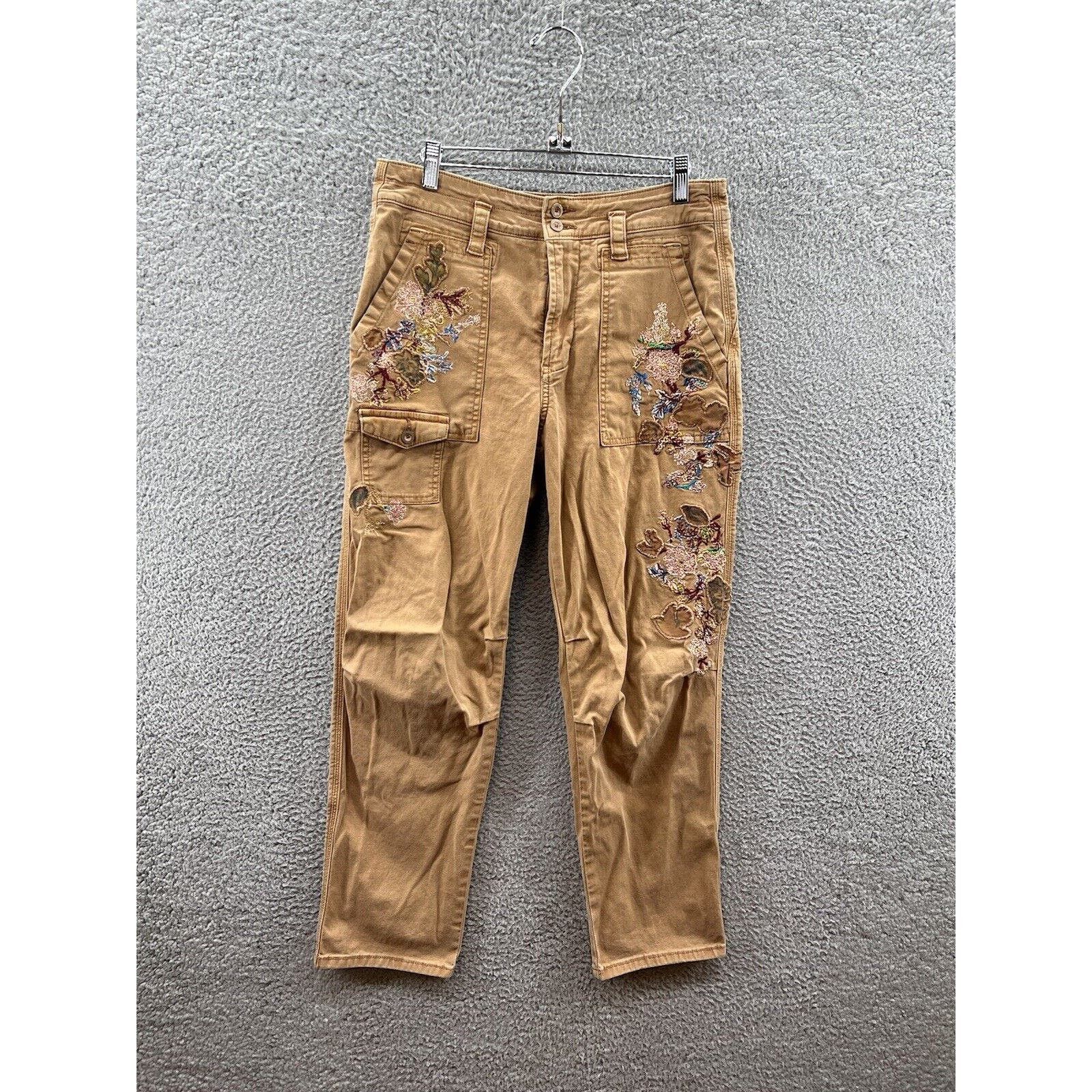 Anthropologie The Wanderer Embroidered Floral Khaki Pants 29