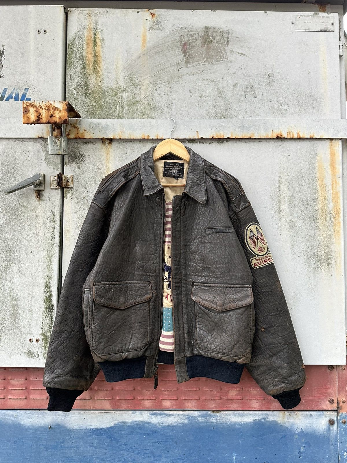 Avirex 🪖Vintage THRASHED A-2 Avirex Leather Aviator Bomber Jacket Size US M / EU 48-50 / 2 - 1 Thumbnail
