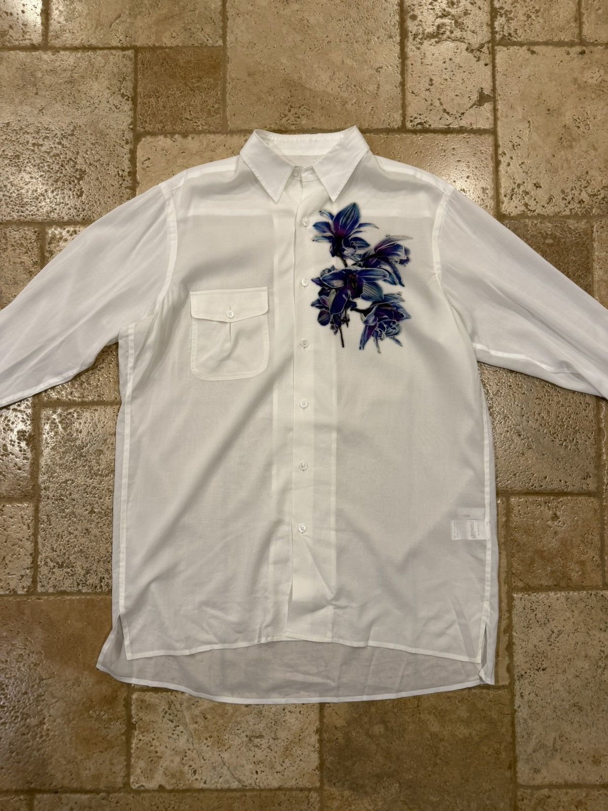 Yohji Yamamoto Yohji Yamamoto Blue Flower / Floral White Button Up Shirt Size US M / EU 48-50 / 2 - 4 Thumbnail
