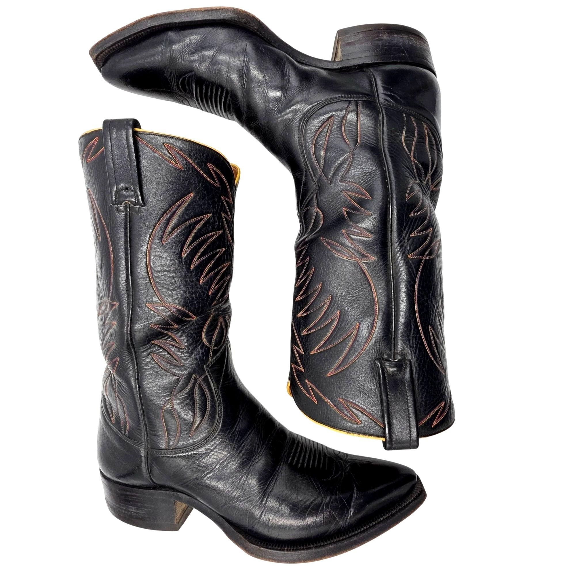 Justin Boots 1950s? Vintage Justin Boots Black Leather Men 10.5D Snip-toe Size US 10.5 / EU 43-44 - 5 Thumbnail