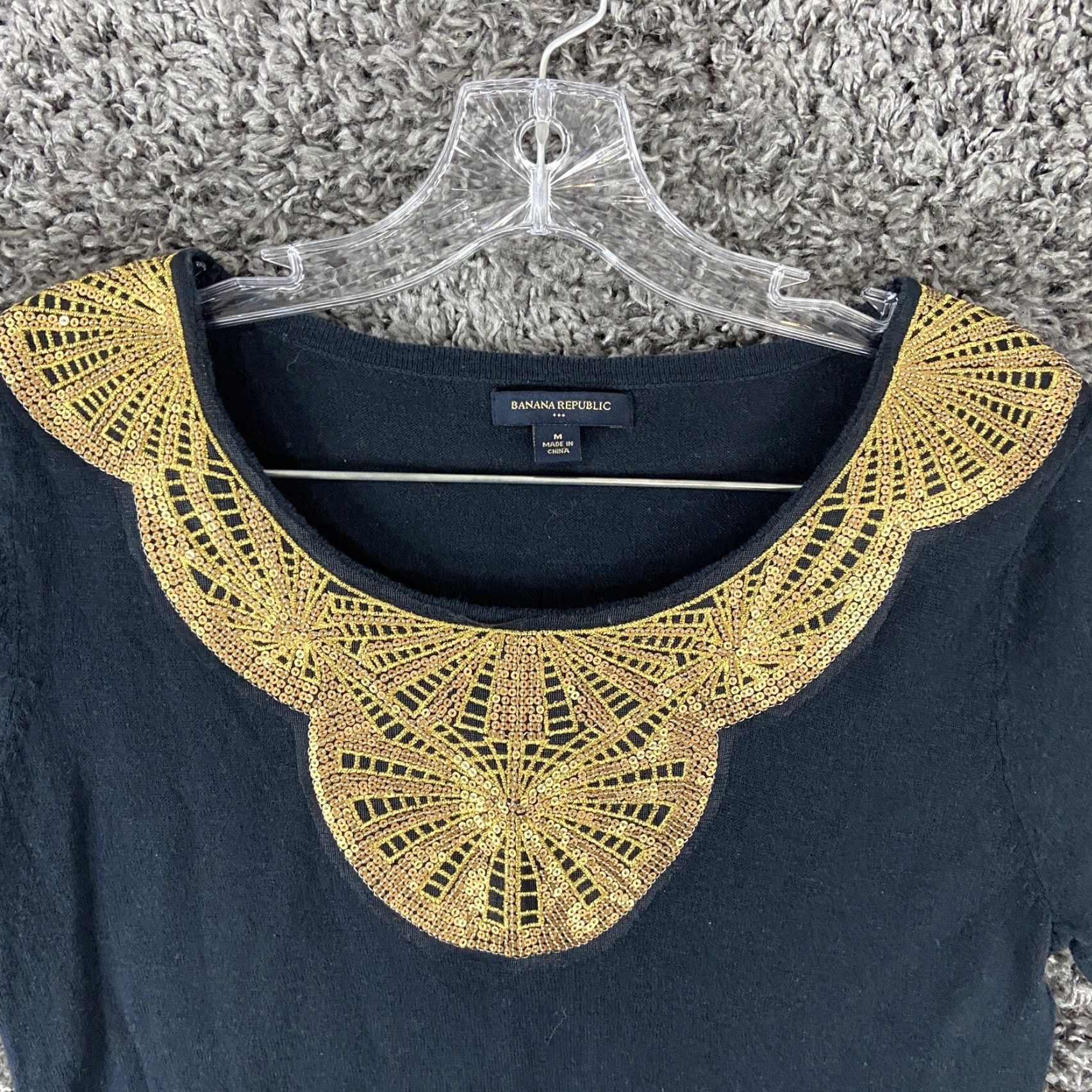 Banana Republic Banana Republic Blouse Women's M Short Sleeve Knit Sequin Multicolor Gold-Black Size M / US 6-8 / IT 42-44 - 7 Thumbnail