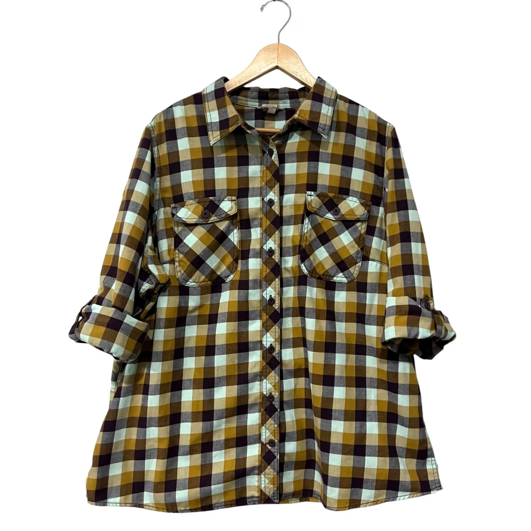 Duluth Trading Company VINTAGE Duluth Trading Women’s Flannel Plaid Shirt Top Crosscut Wicking Roll Tab 2X Size XXL / US 16-18 / IT 52-54 - 3 Thumbnail