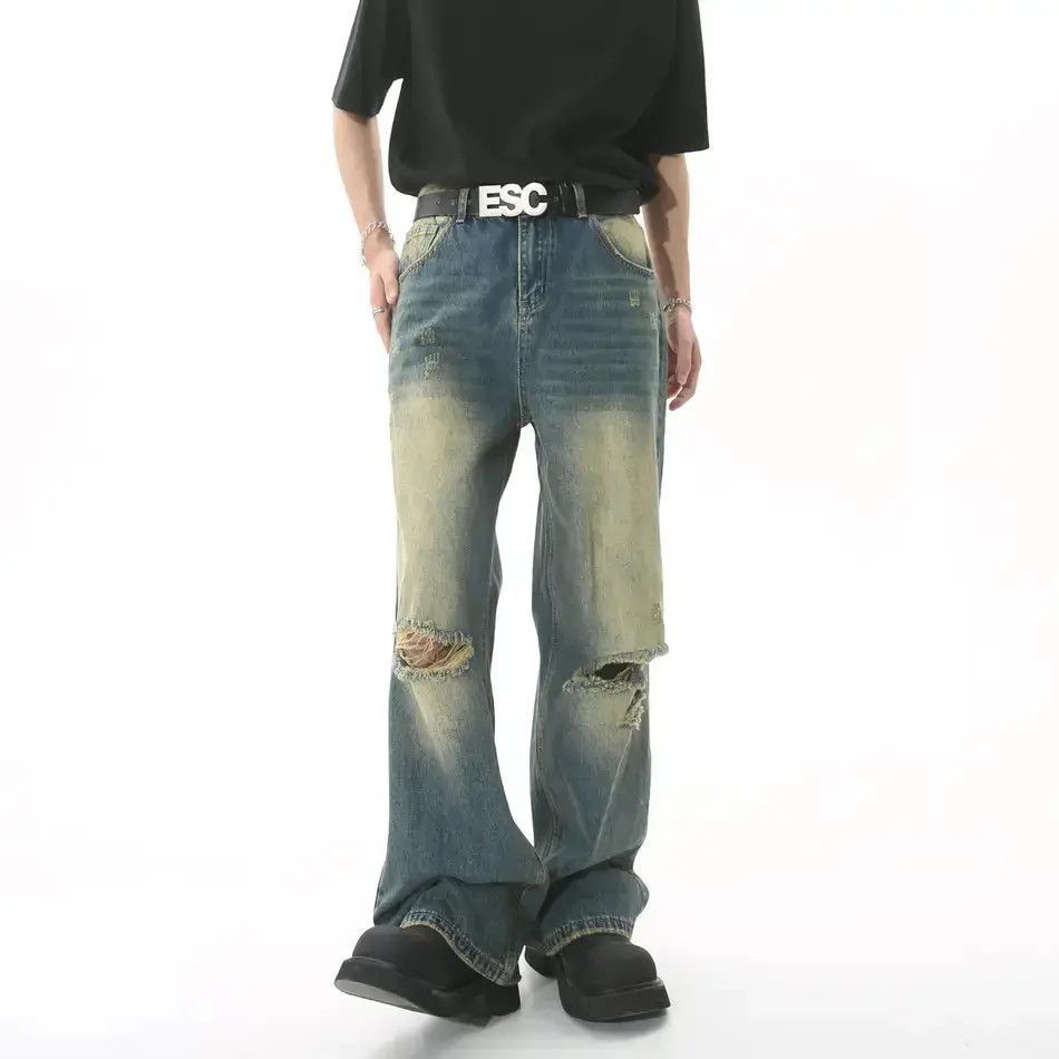 Japanese Brand Retro loose straight leg ripped jeans Size US 32 / EU 48 - 1 Thumbnail