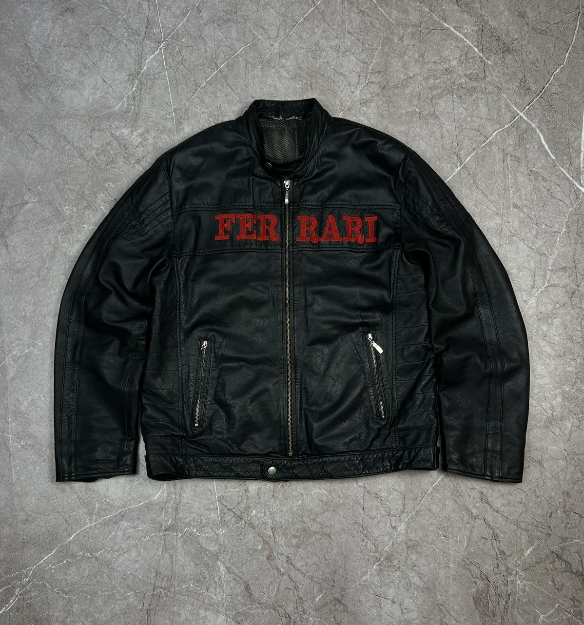 Ferrari Racing Leather Jacket Black/Yellow 90s Vintage